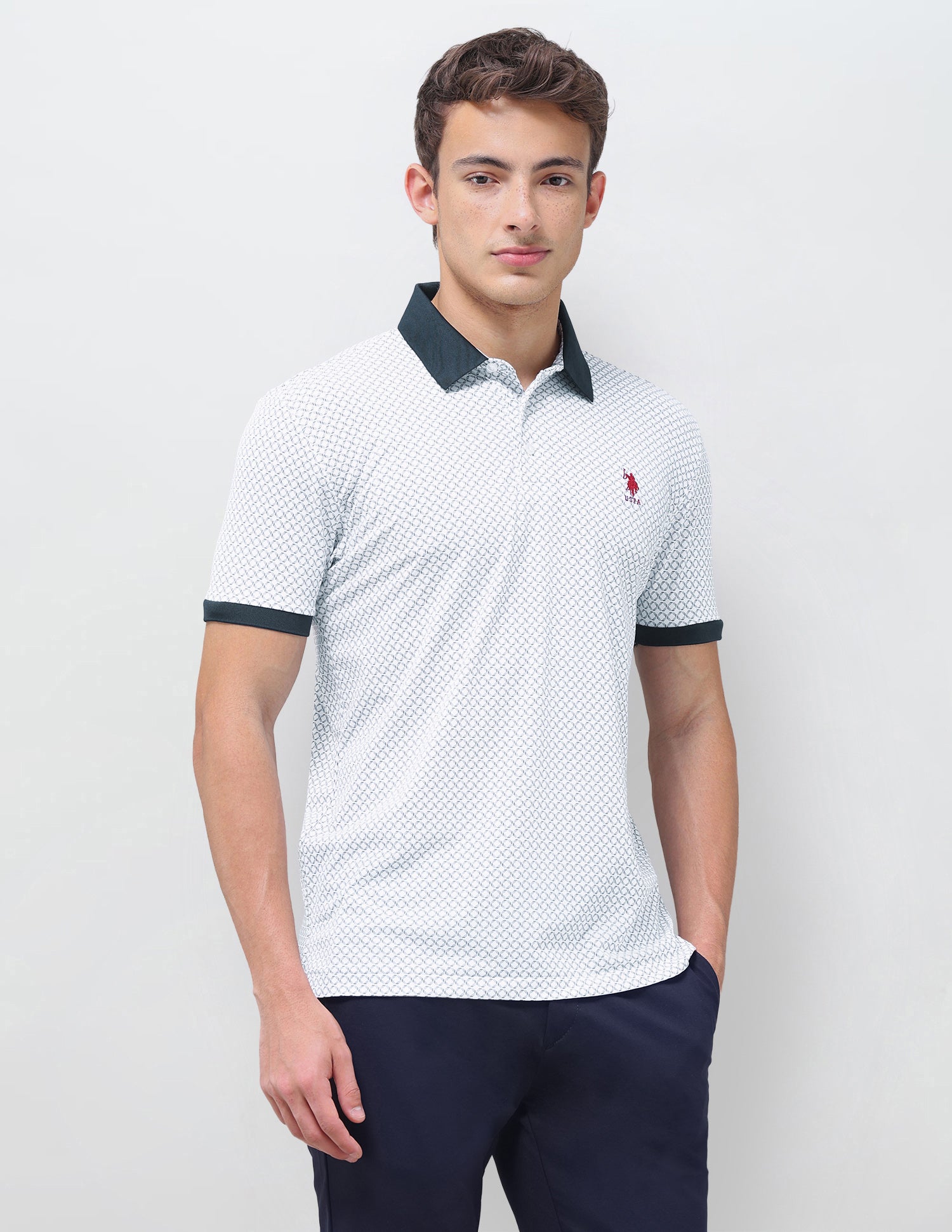 Geometric Printed Slim Fit Polo Shirt White - U.S. Polo Assn. India | Large