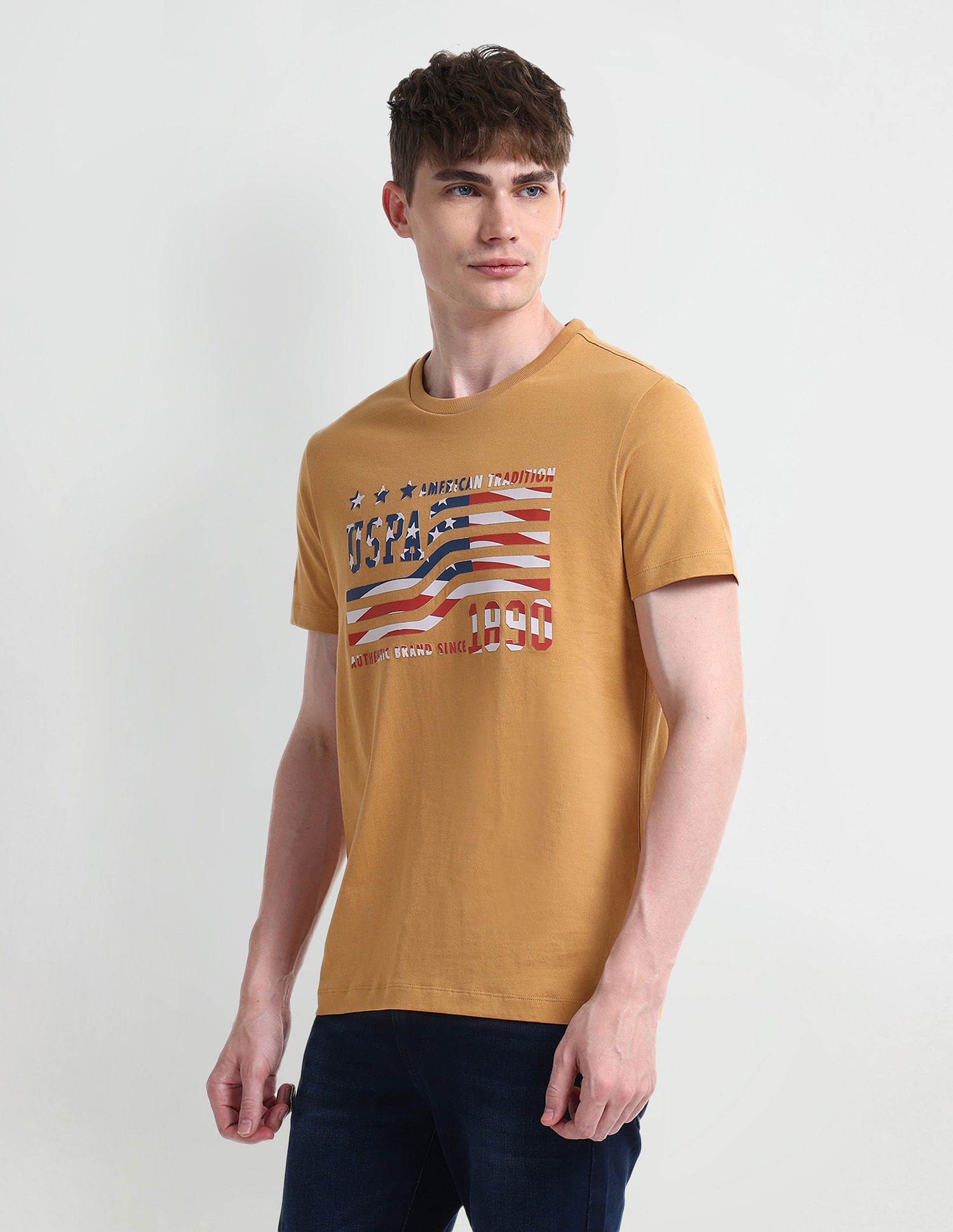 Muscle Fit Logo Cotton T-Shirt Yellow - U.S. Polo Assn. India | Large