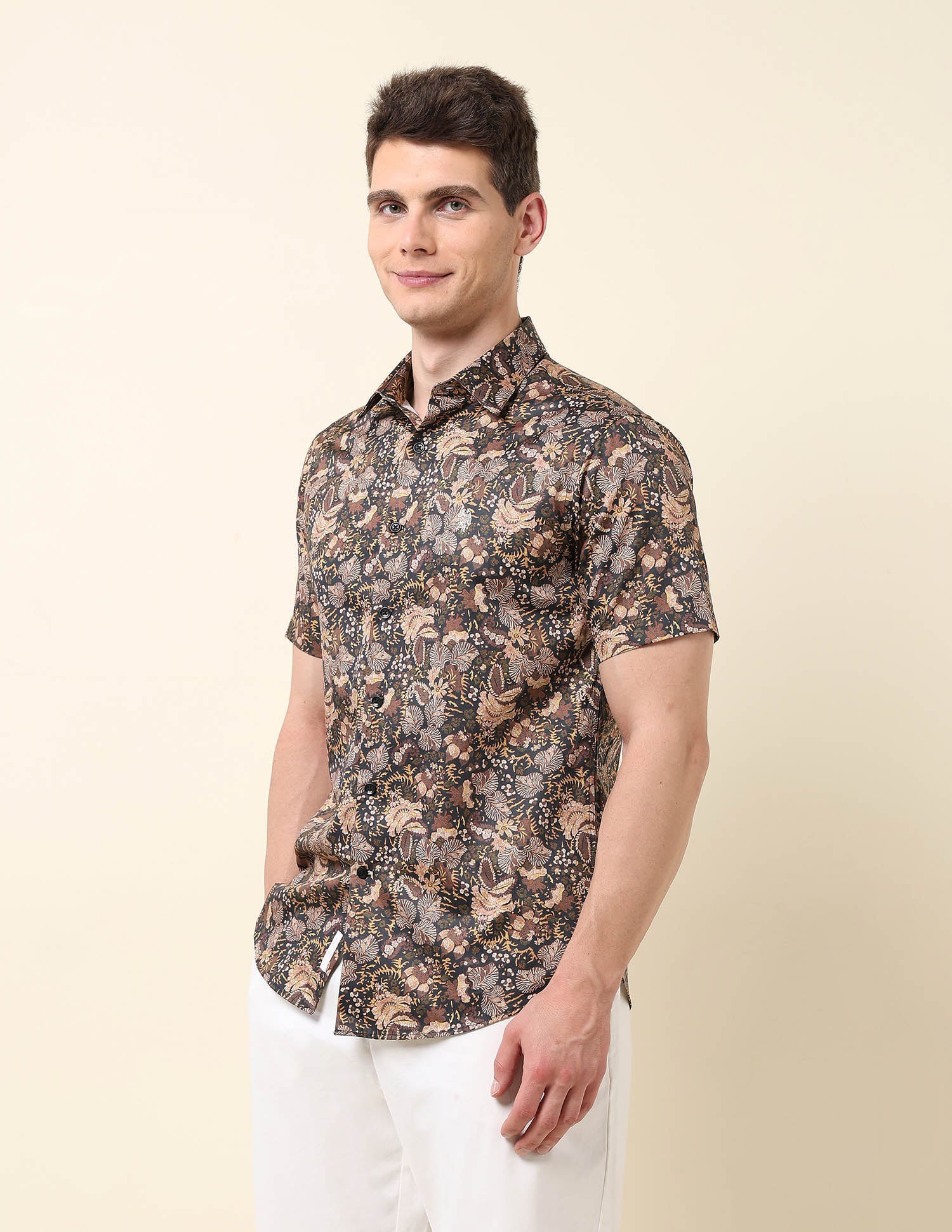 All-Over Printed Satin Shirt Brown - U.S. Polo Assn. India | Large