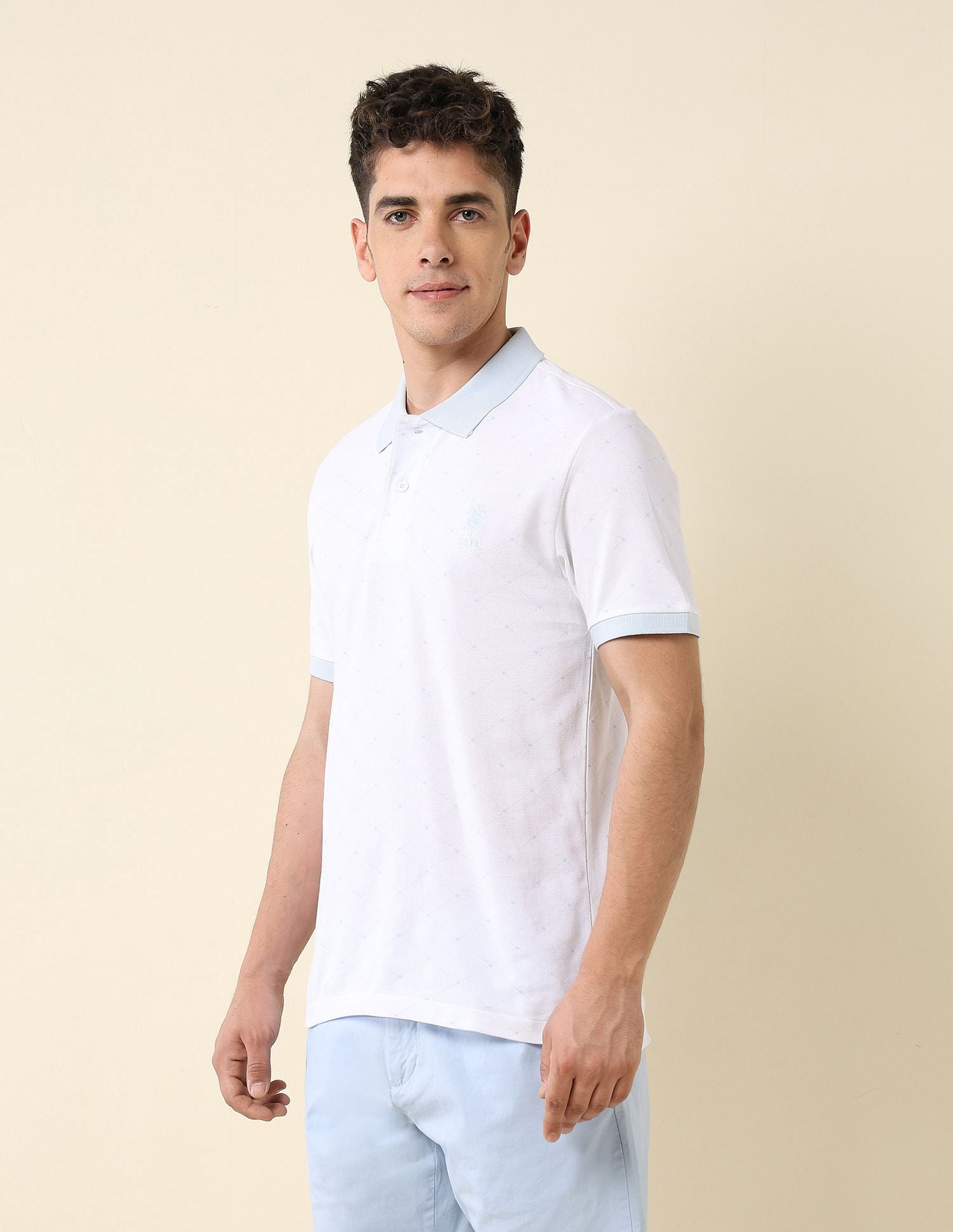Slim Fit Contrast Collar Polo Shirt White - U.S. Polo Assn. India | Large
