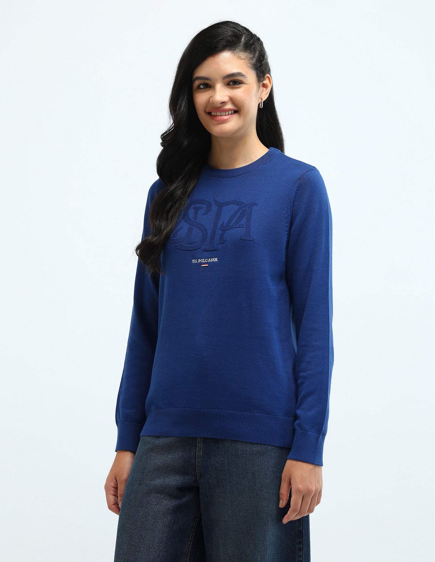 Regular Fit Flag Logo Sweater Blue - U.S. Polo Assn. India | Large
