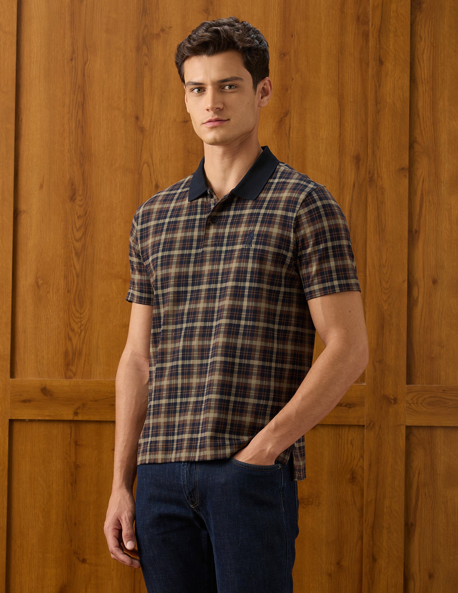 Checked Slim Fit Polo Shirt Navy - U.S. Polo Assn. India | Large