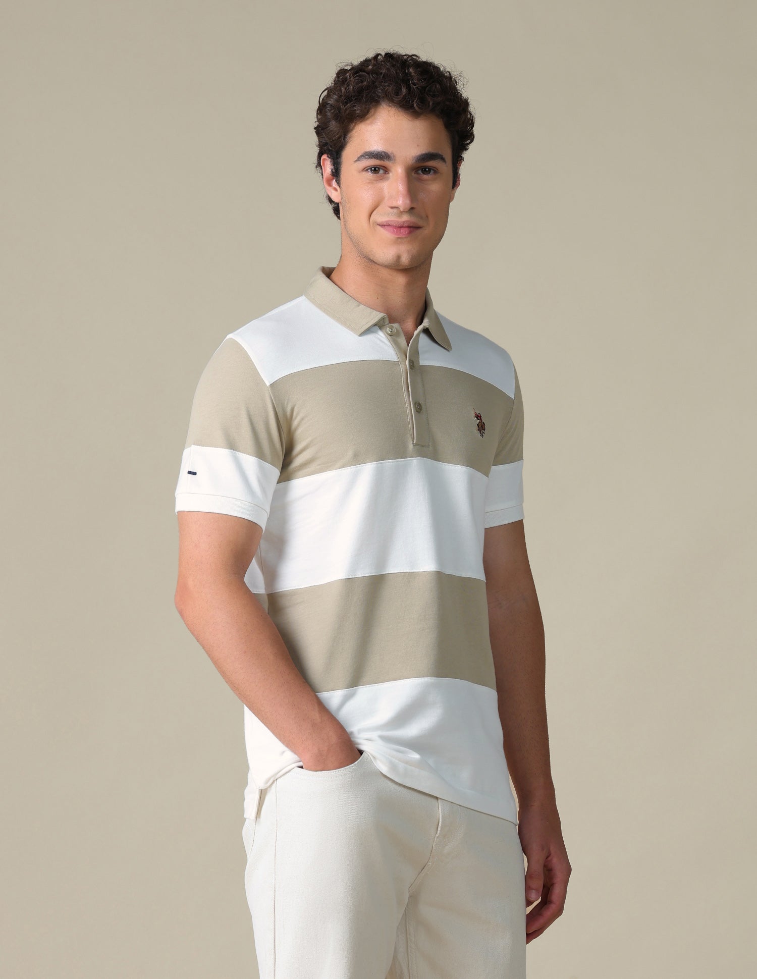 Horizontal Striped Slim Fit Polo Shirt Khaki - U.S. Polo Assn. India | Large