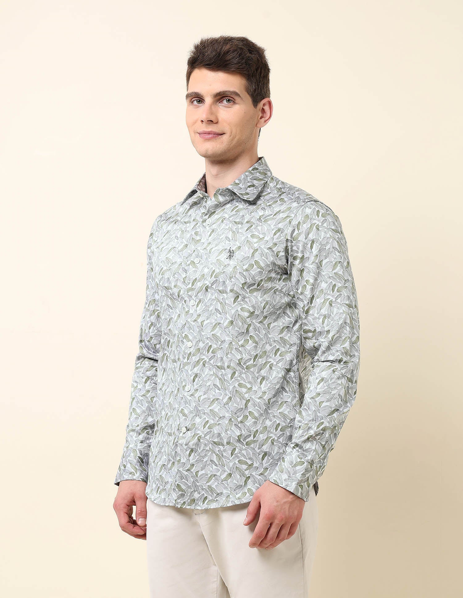 Tropical Printed Satin Shirt Grey - U.S. Polo Assn. India | Large