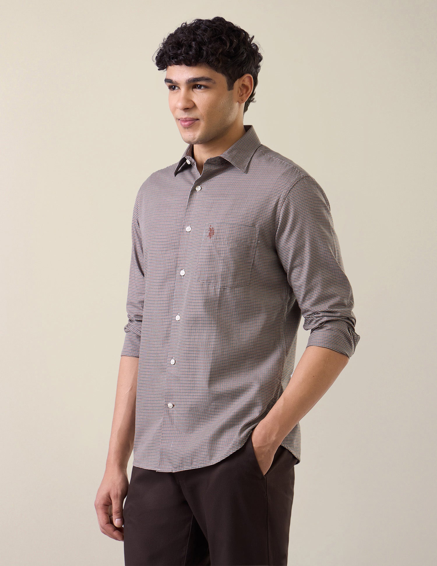 Micro Checked Twill Shirt Rust - U.S. Polo Assn. India | Large
