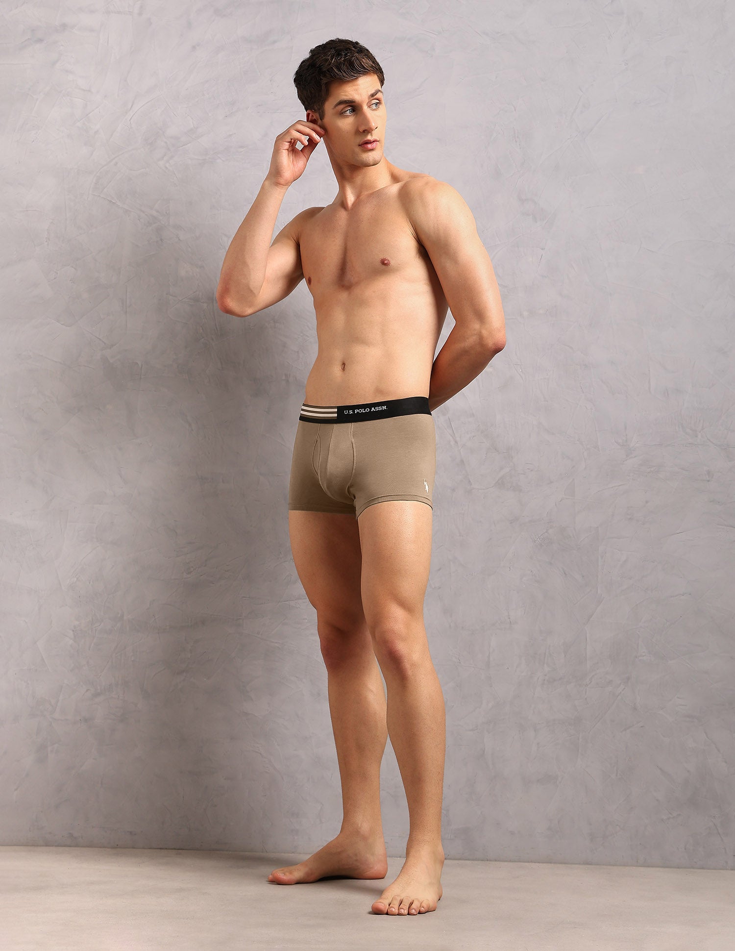 Striped Waistband OET19 Trunks - Pack Of 2 Cocoa Creme and Dark Olive - U.S. Polo Assn. India | Large