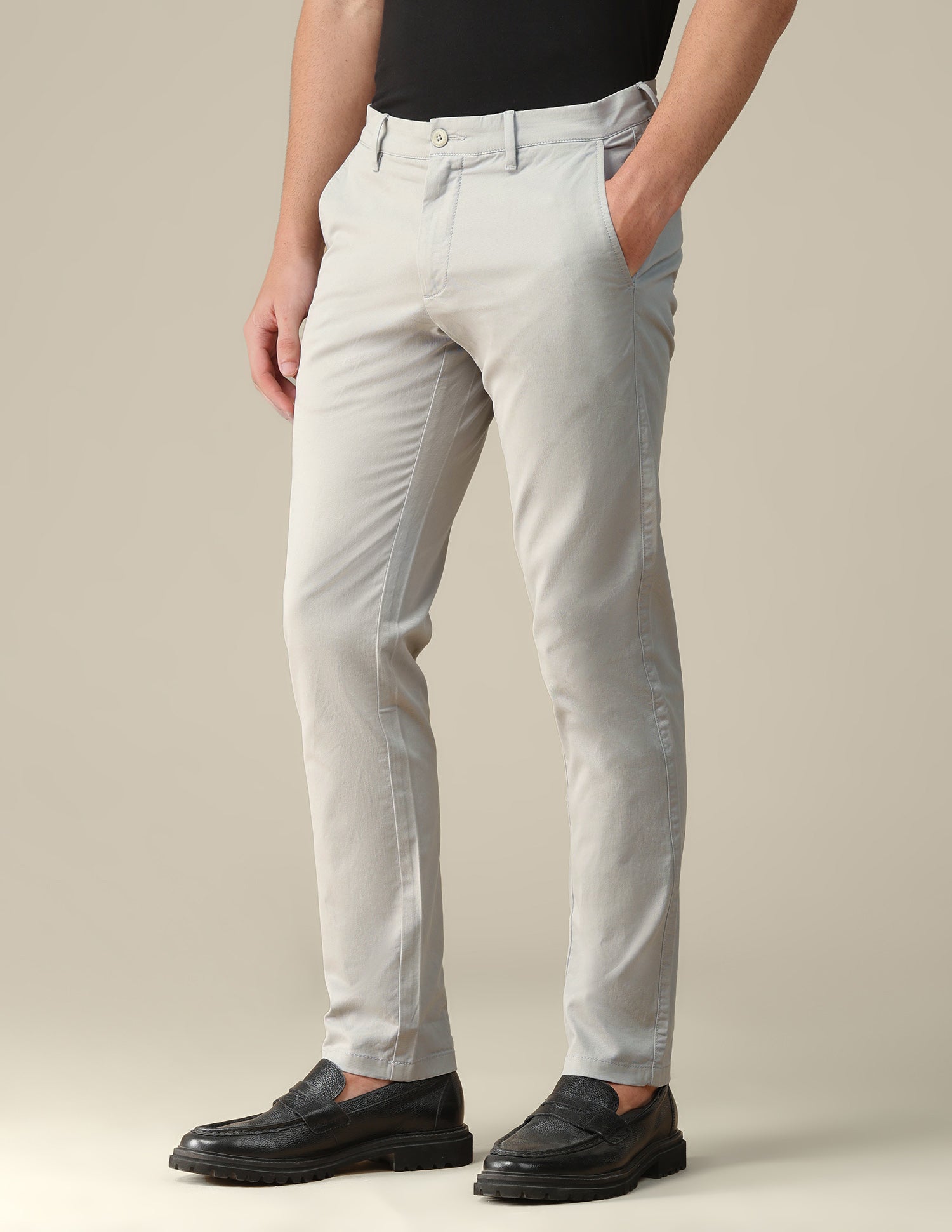 Denver slim fit Twill Trousers Light Grey - U.S. Polo Assn. India | Large