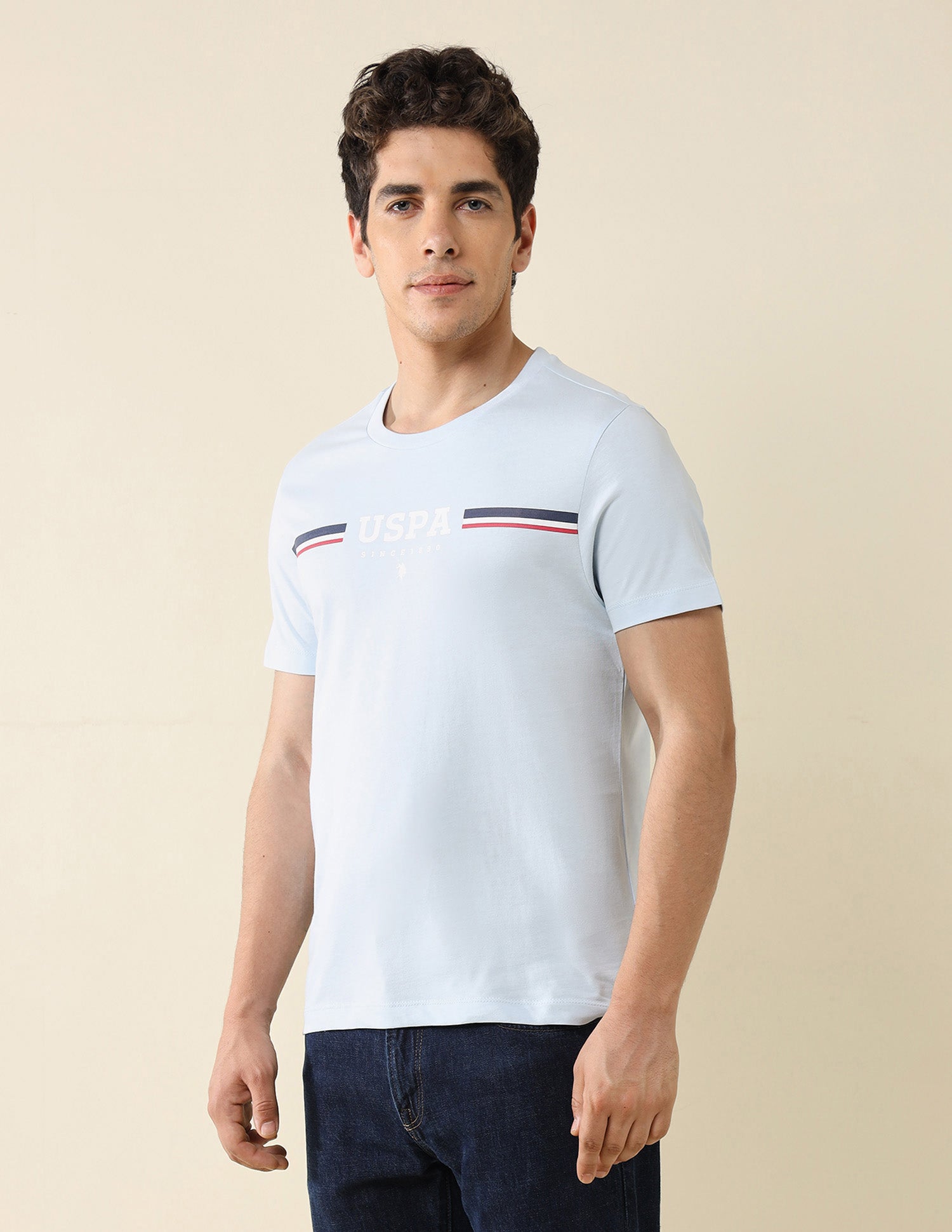 Brand Printed Pure Cotton T-Shirt Light Blue - U.S. POLO ASSN. | Large