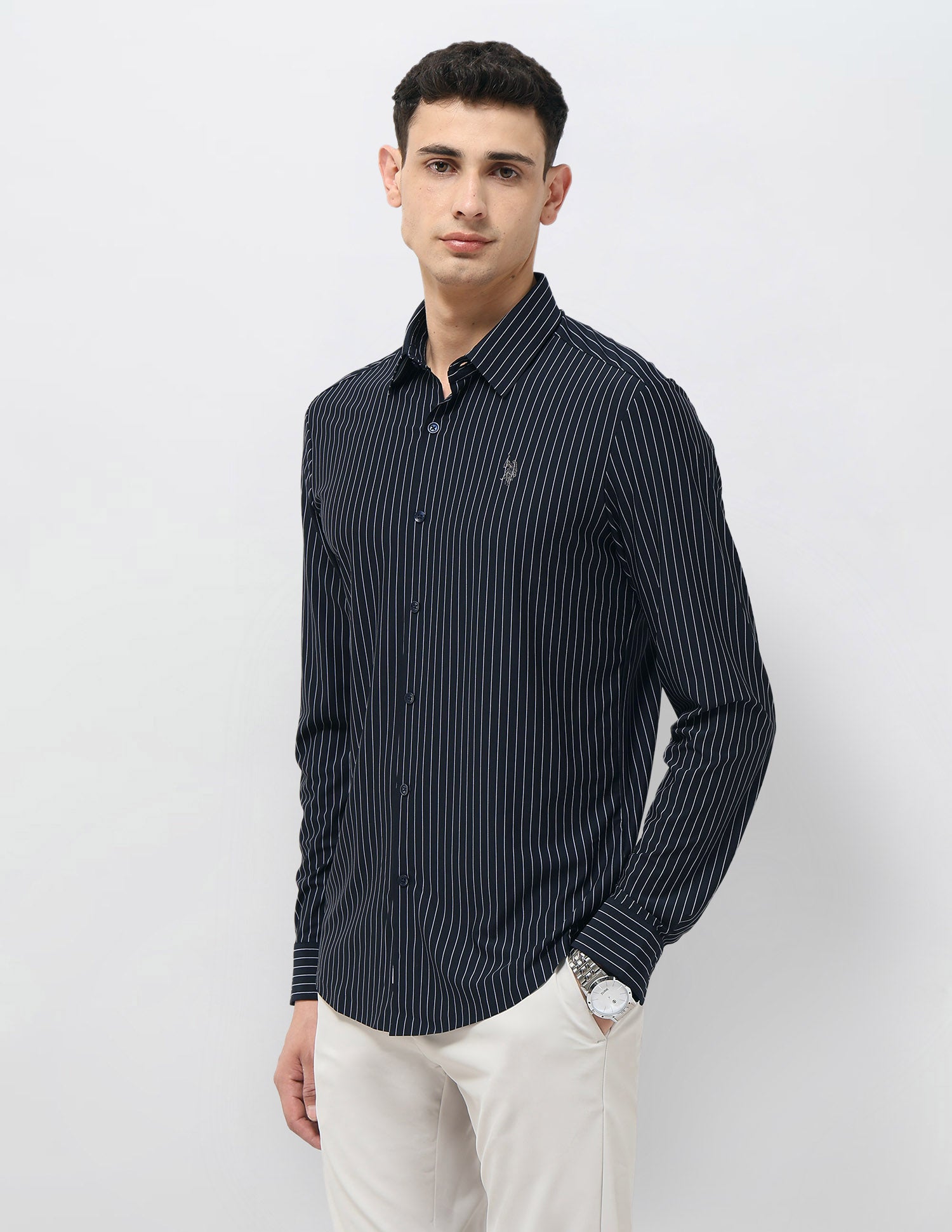 Tailored Fit Vertical Striped Shirt Navy - U.S. POLO ASSN. | Large