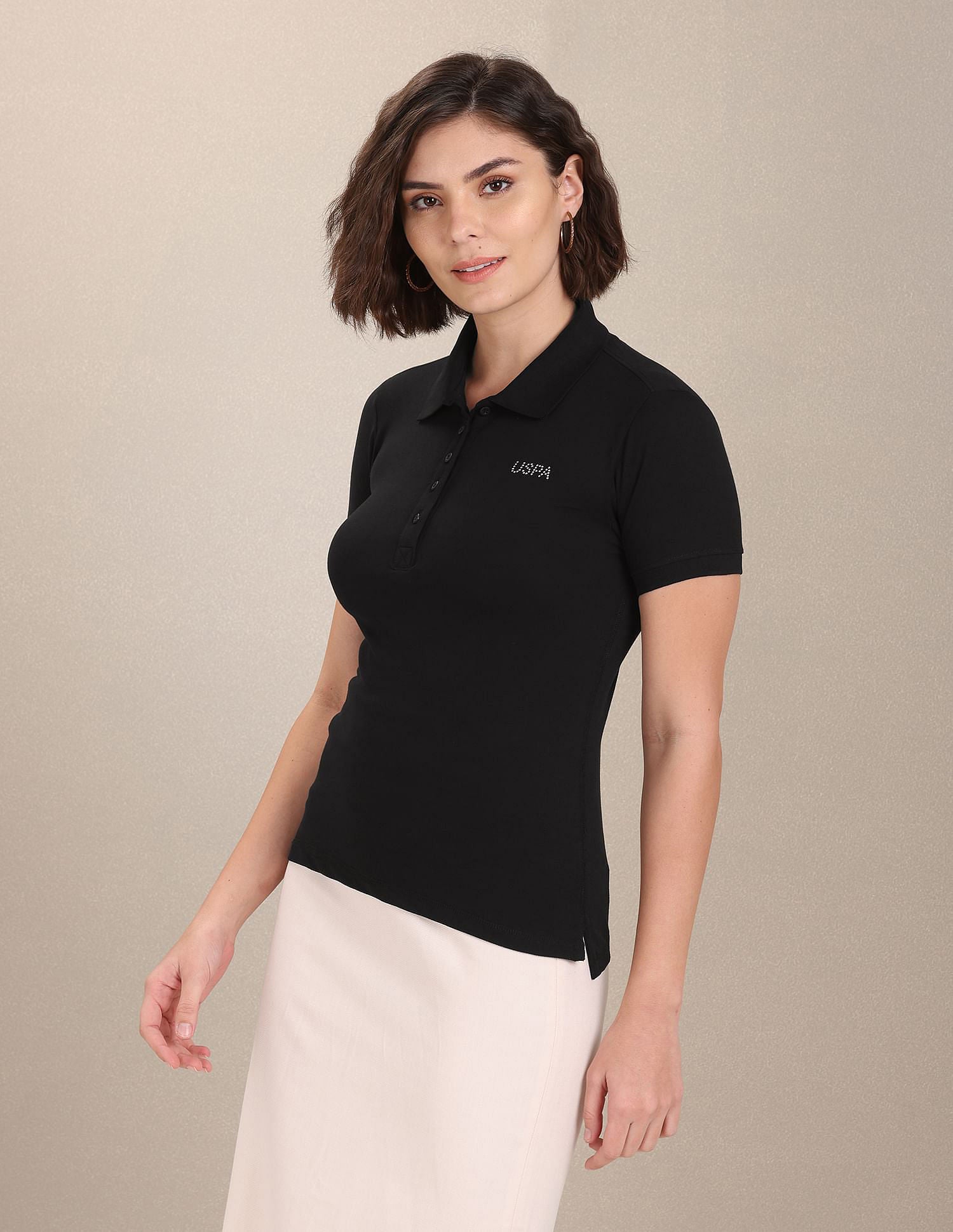 Embellished Logo Pique Polo Shirt Black - U.S. POLO ASSN. | Large