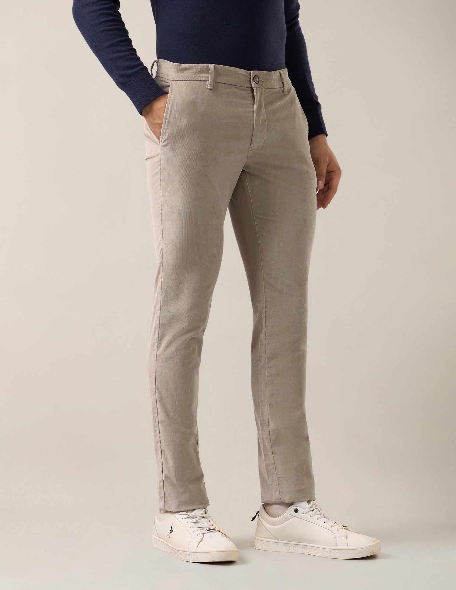 Denver Slim Fit Corduroy Trousers Beige - U.S. Polo Assn. India | Large