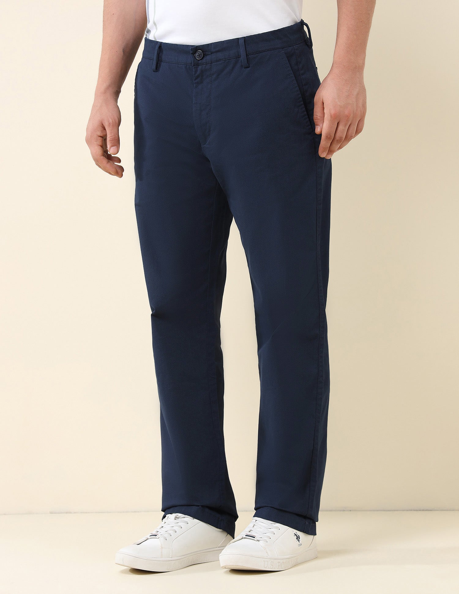 Solid Riley Fit Straight Fit Trousers Navy - U.S. POLO ASSN. | Large