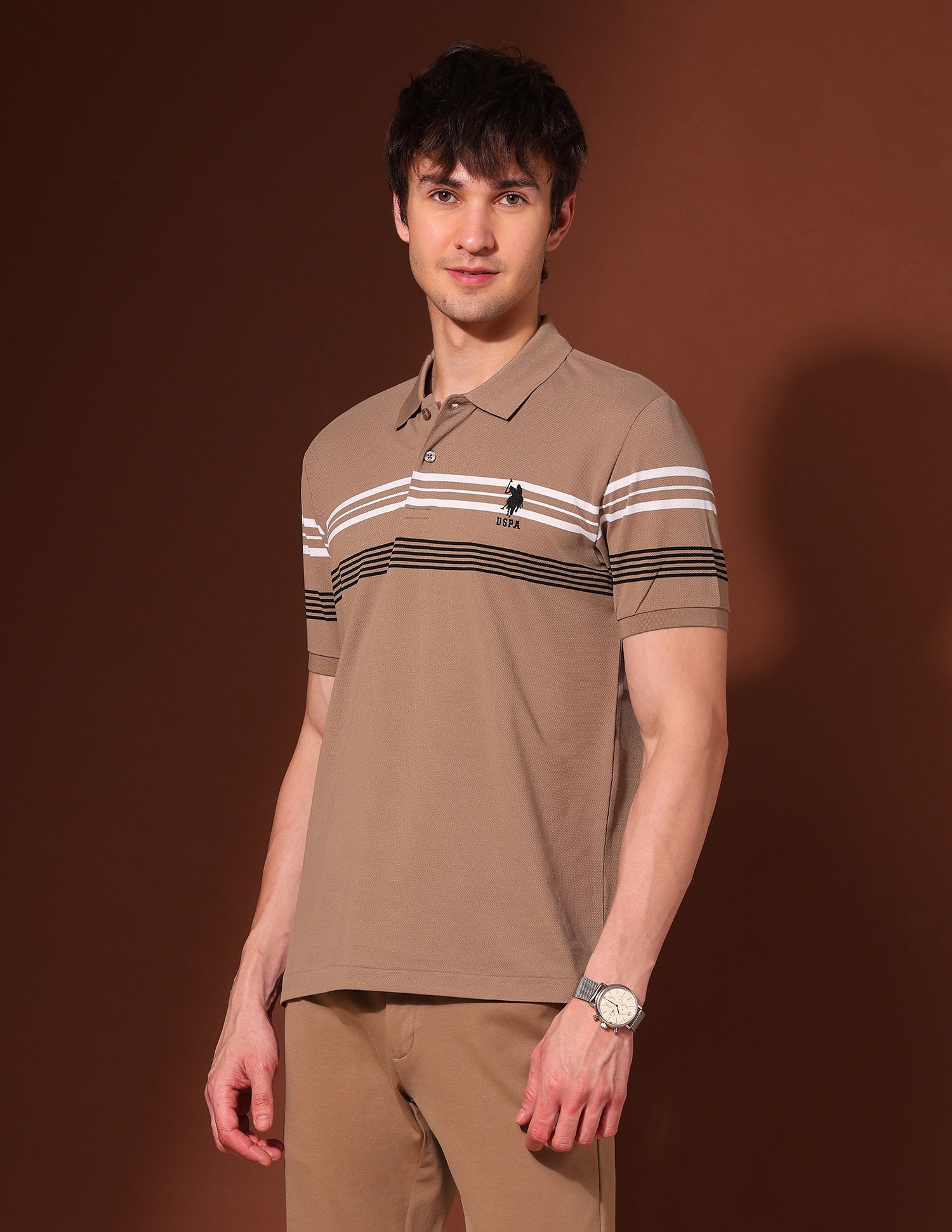 Horizontal Striped Working Holiday Polo Shirt Beige - U.S. Polo Assn. India | Large