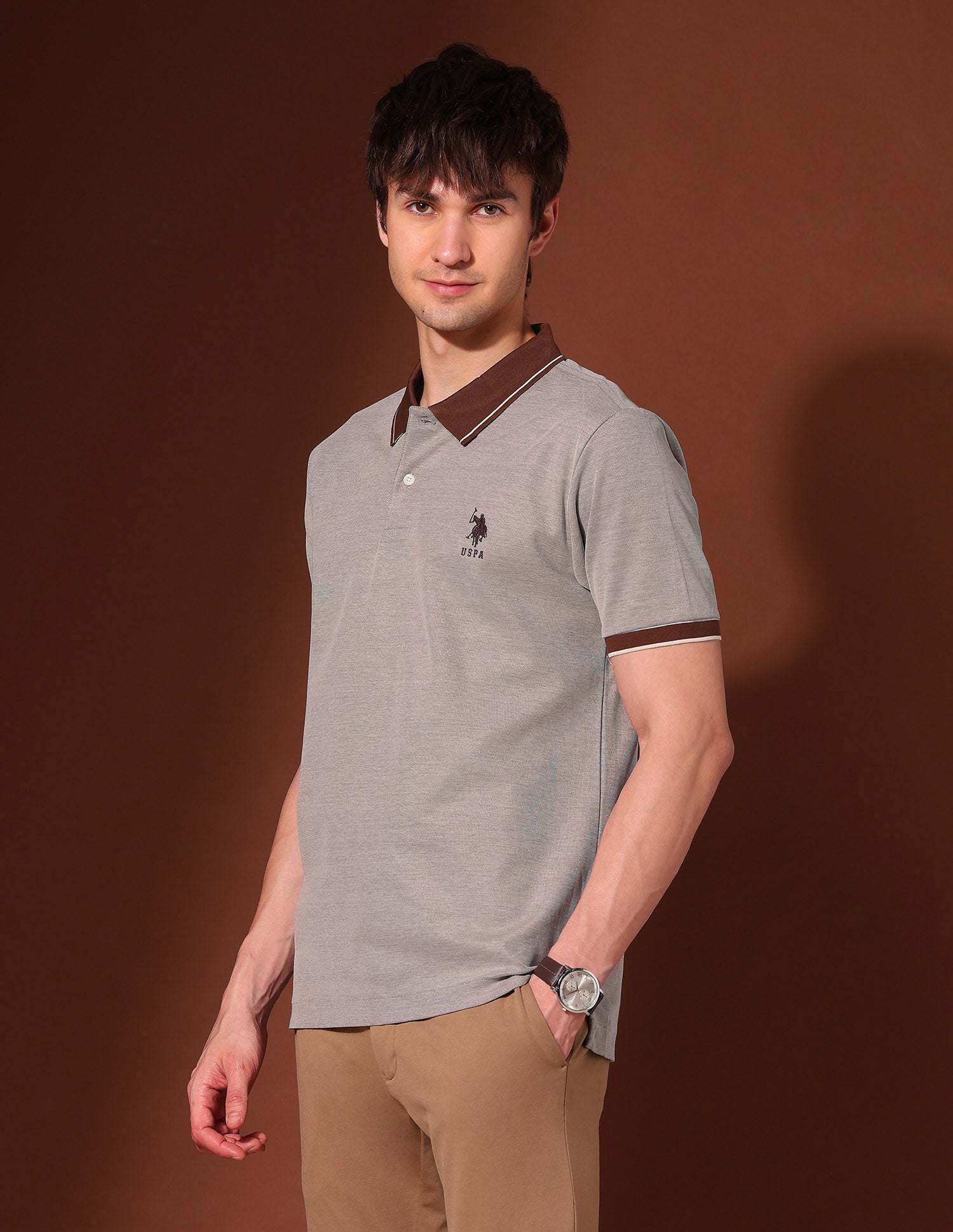 Pure Cotton Working Holiday Polo Shirt Light Brown - U.S. Polo Assn. India | Large