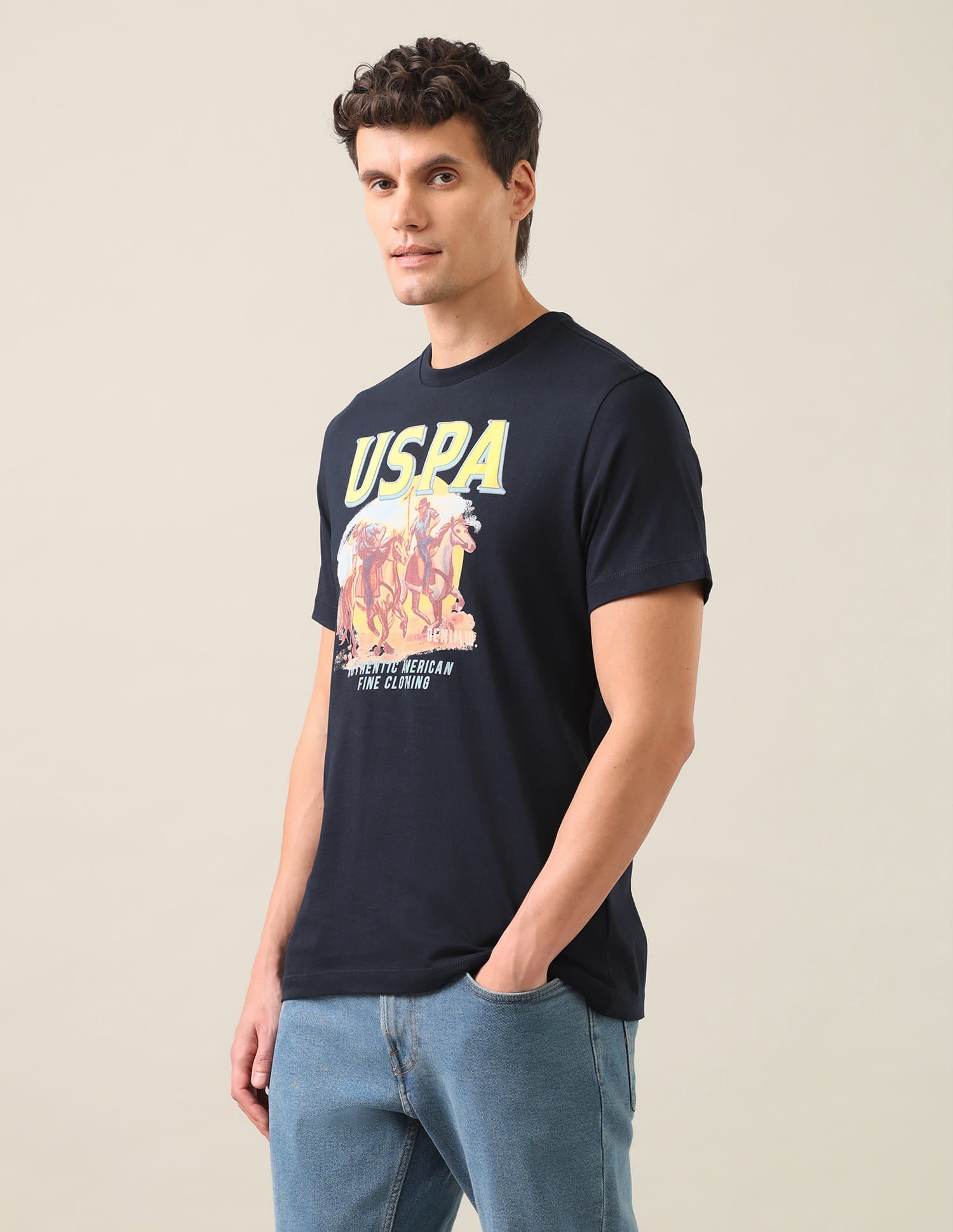 Graphic Brand Printed Slim Fit T-Shirt Navy - U.S. Polo Assn. India | Large