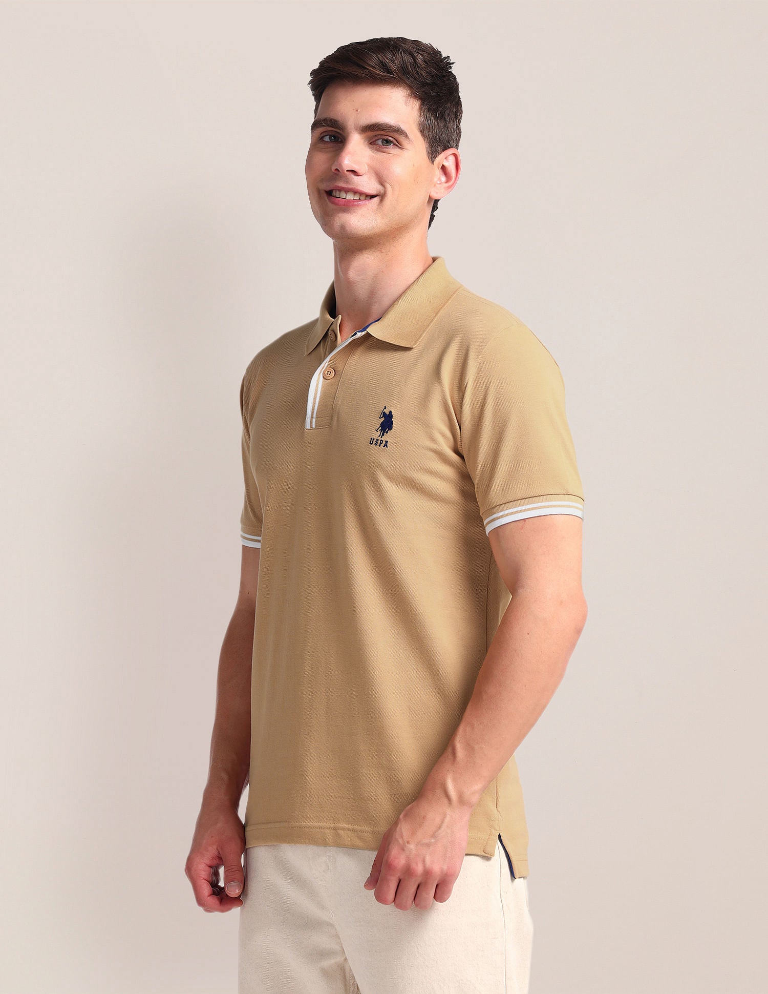Tipped Placket Slim Polo Shirt Beige - U.S. Polo Assn. India | Large