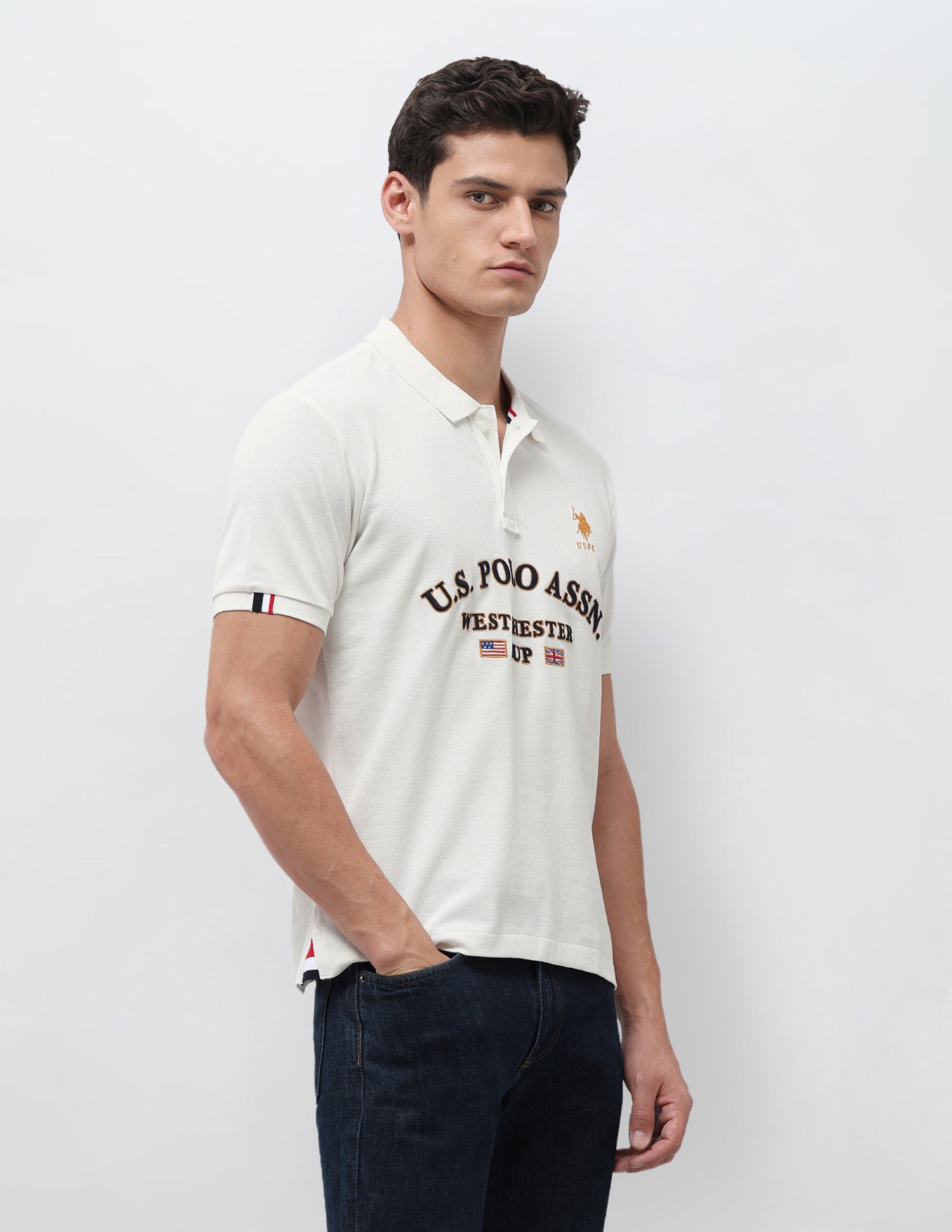 Brand Embroidered Slim Fit Polo Shirt Off White - U.S. Polo Assn. India | Large