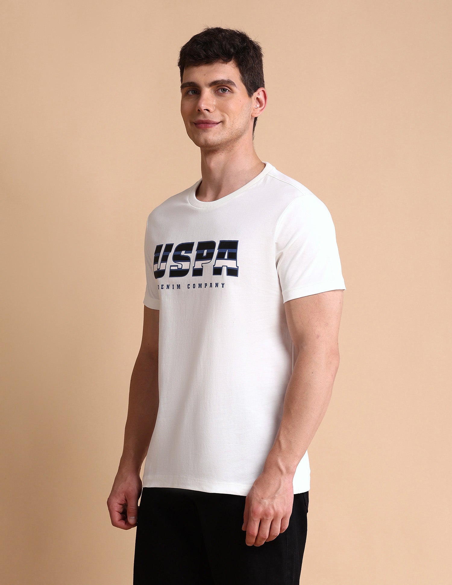 Brand Printed Muscle Fit T-Shirt Ivory - U.S. POLO ASSN. | Large