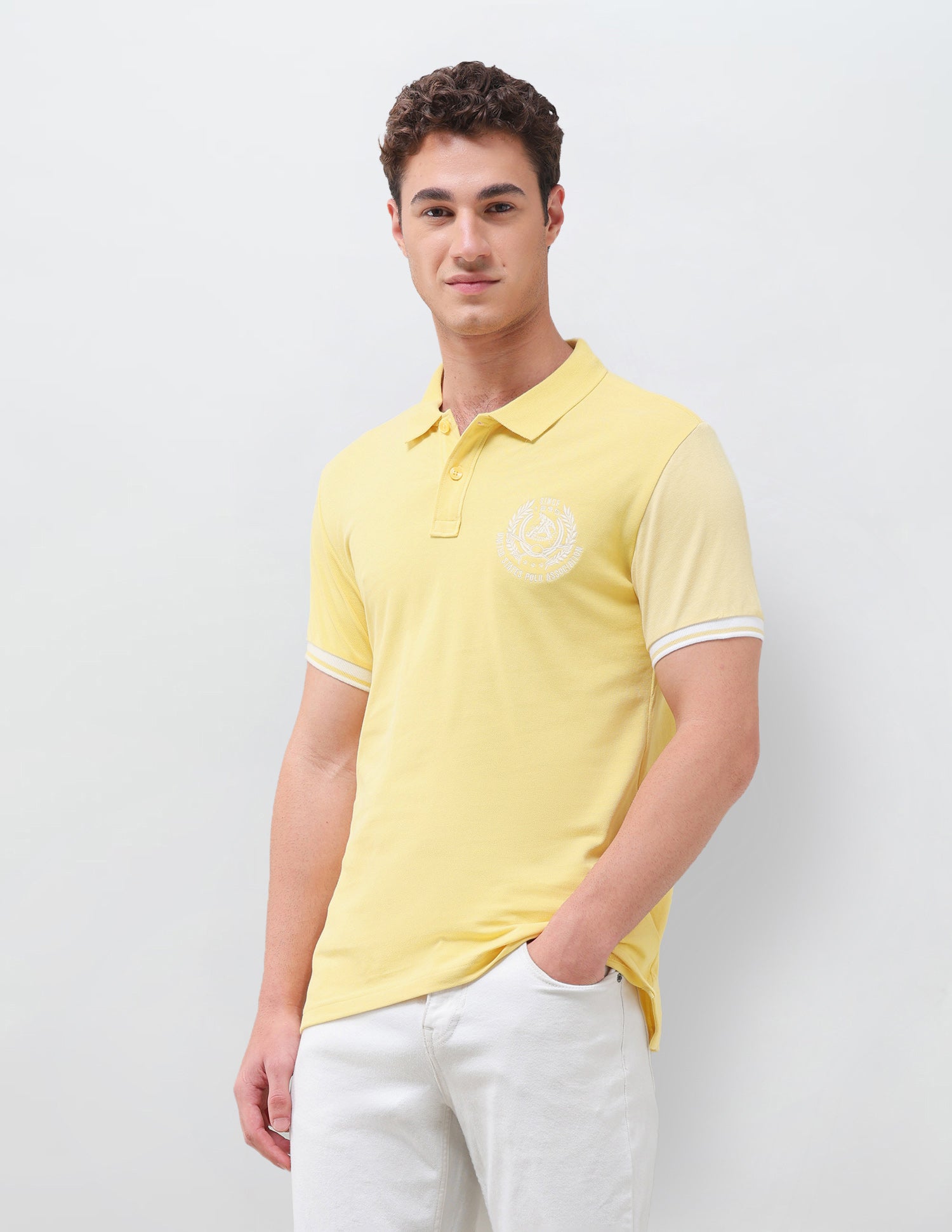Solid Slim Fit Polo Shirt Yellow - U.S. Polo Assn. India | Large