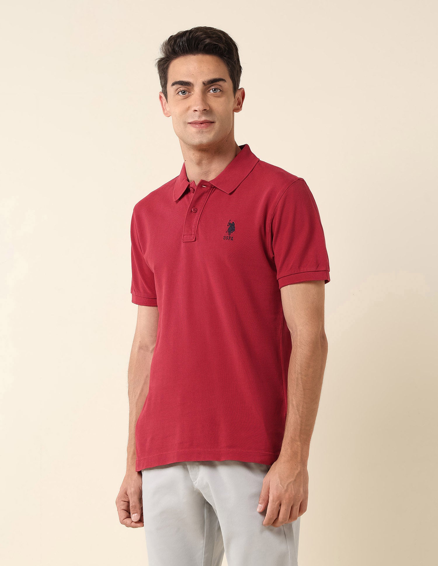 Slim Fit Pure Cotton Polo Shirt Dark Red - U.S. Polo Assn. India | Large