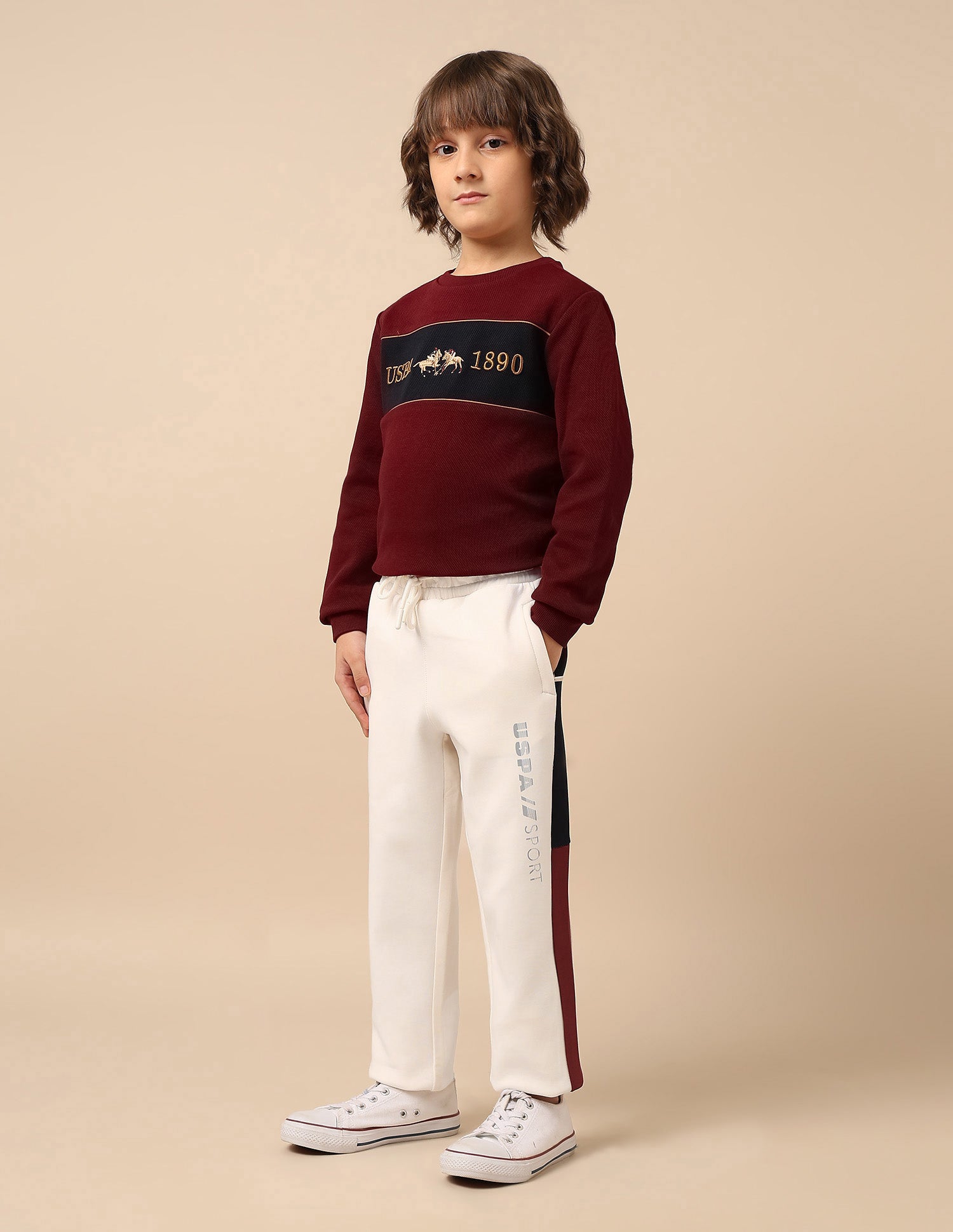 Boys Regular Fit Mini Me Track Pants Off White - U.S. POLO ASSN. | Large