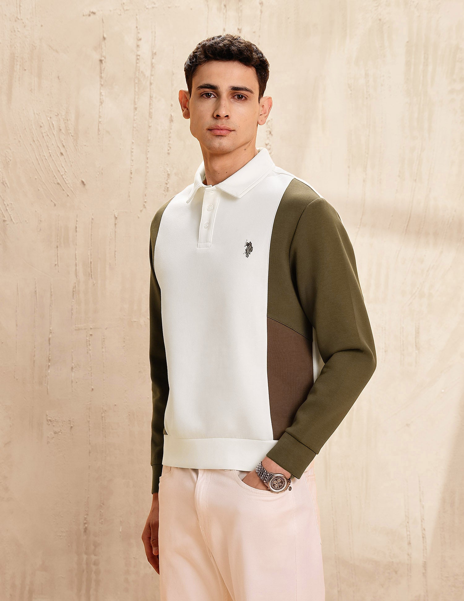 Colourblocked Legend Of Horseshoe Sweatshirt Ecru - U.S. POLO ASSN. | Large