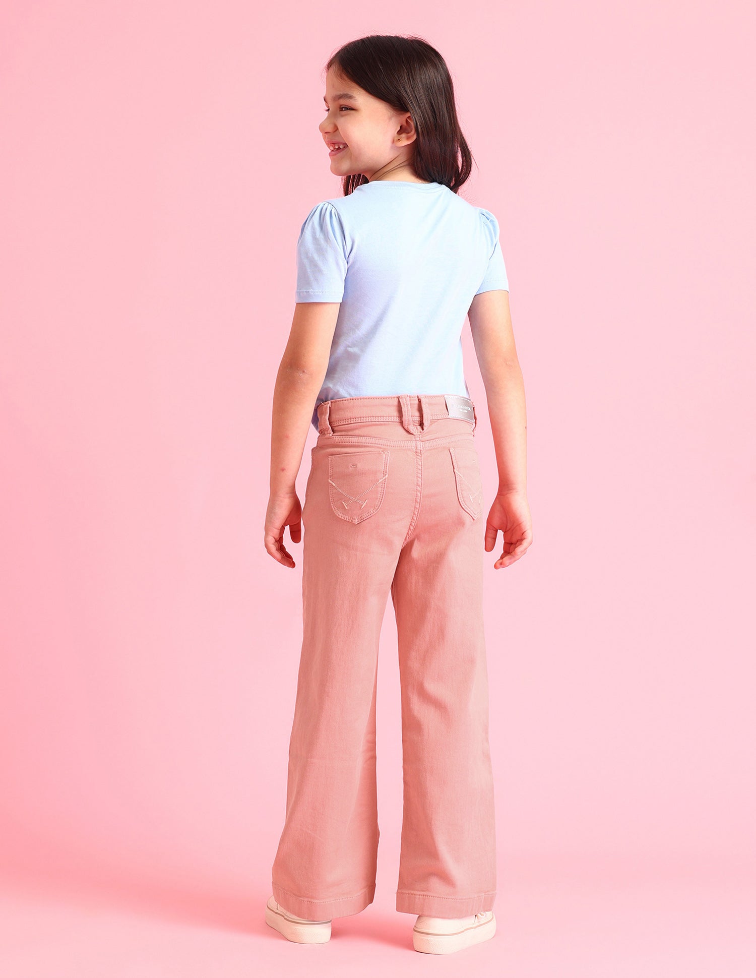 Girls Mid Rise Flared Fit Jeans Light Pink - U.S. POLO ASSN. | Large