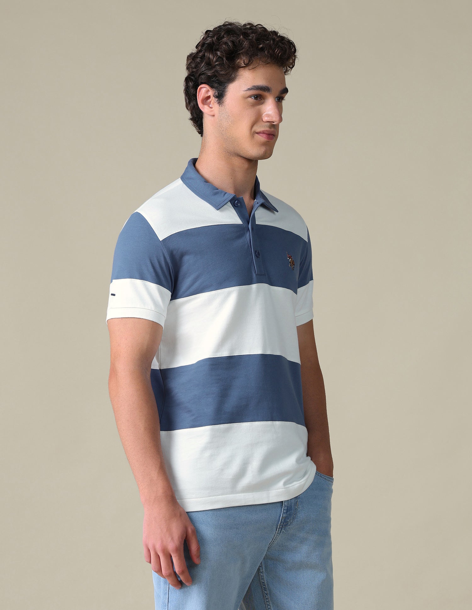 Horizontal Striped Slim Fit Polo Shirt Blue - U.S. Polo Assn. India | Large