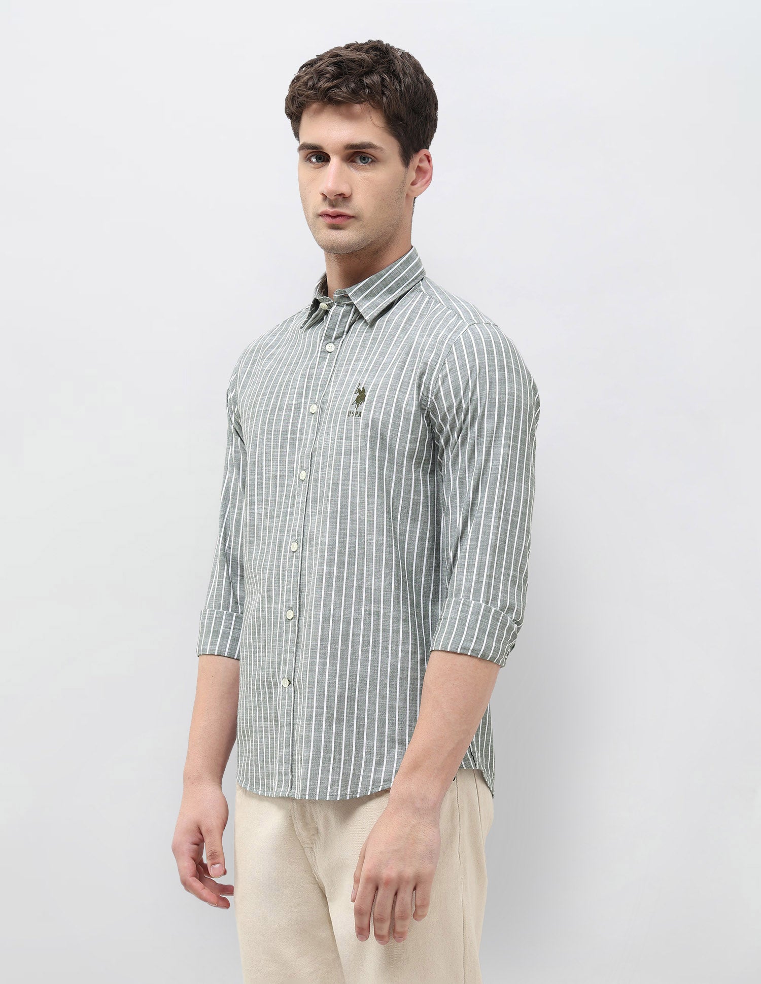 Vertical Striped Regular Fit Shirt Green - U.S. POLO ASSN. | Large