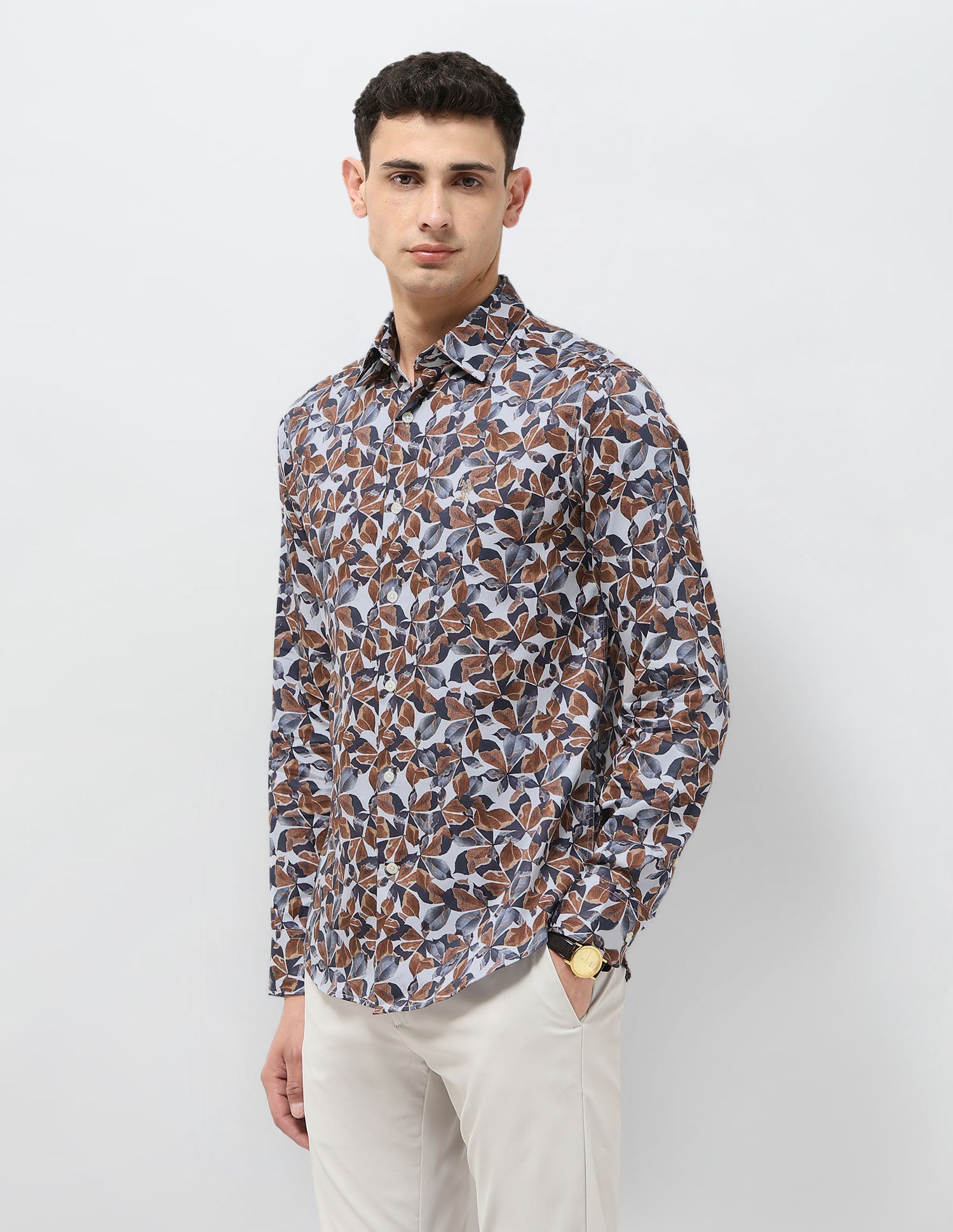Satin Tropical Printed Shirt Brown - U.S. POLO ASSN. | Large