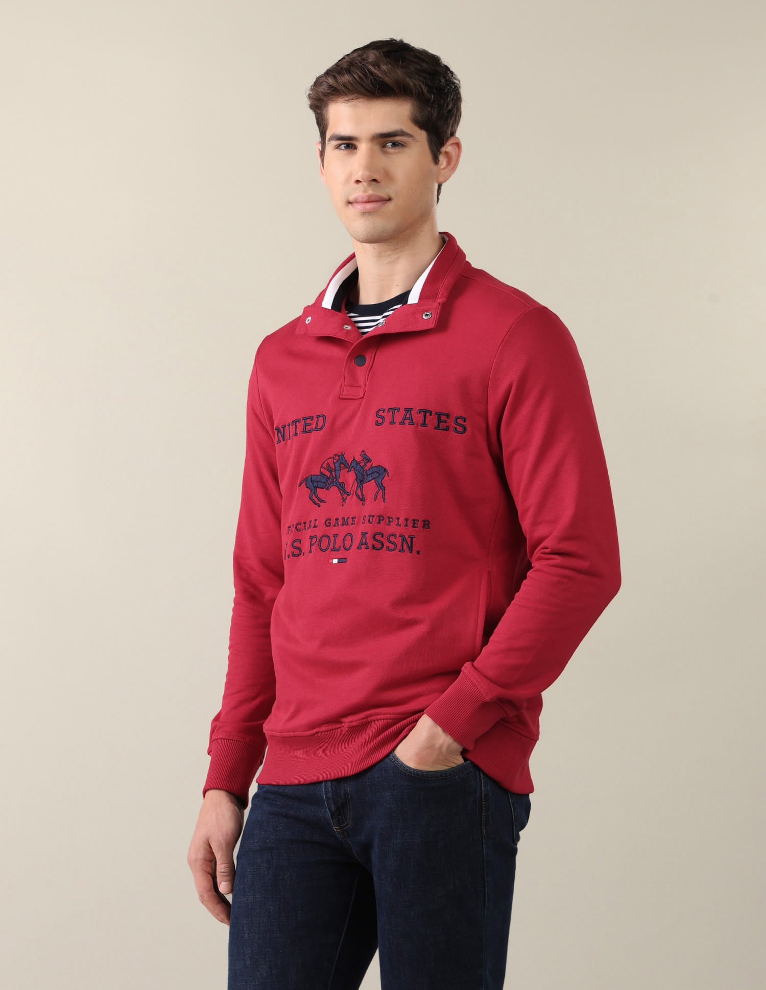 Brand Printed Regular Fit Sweatshirt Red - U.S. Polo Assn. India | Large