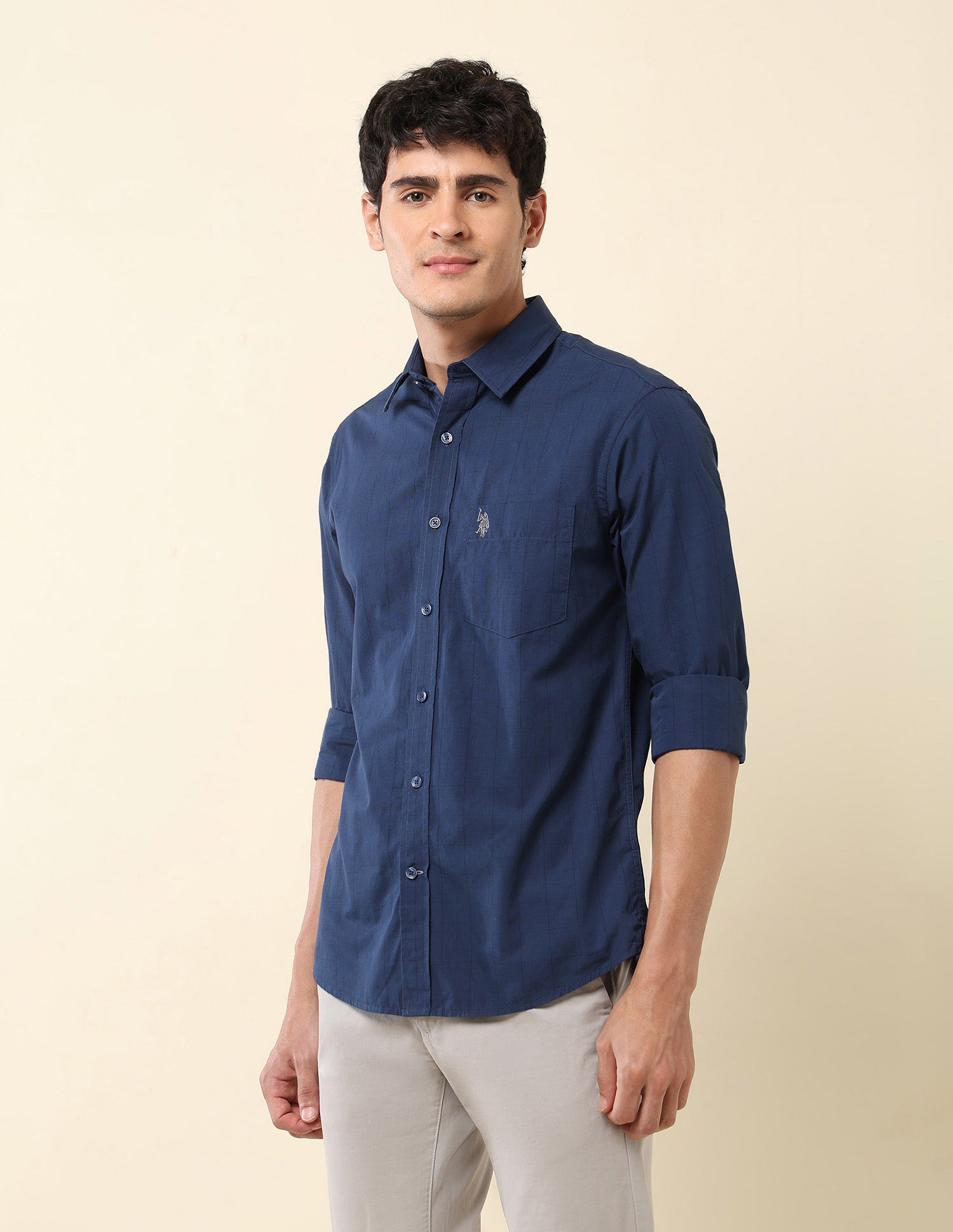 Vertical Striped Pure Cotton Shirt Blue - U.S. Polo Assn. India | Large