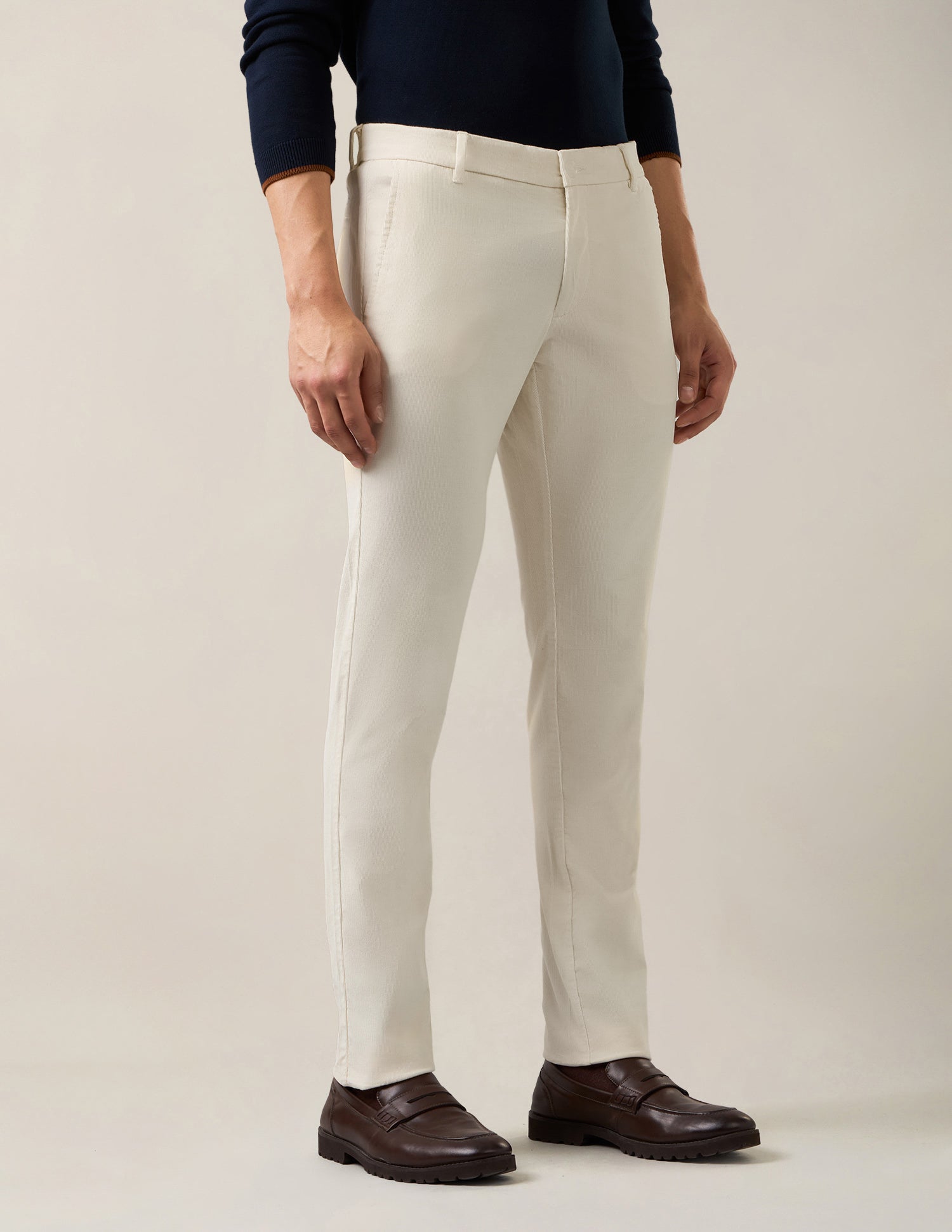 Denver Slim Fit Corduroy Trousers Ecru - U.S. Polo Assn. India | Large