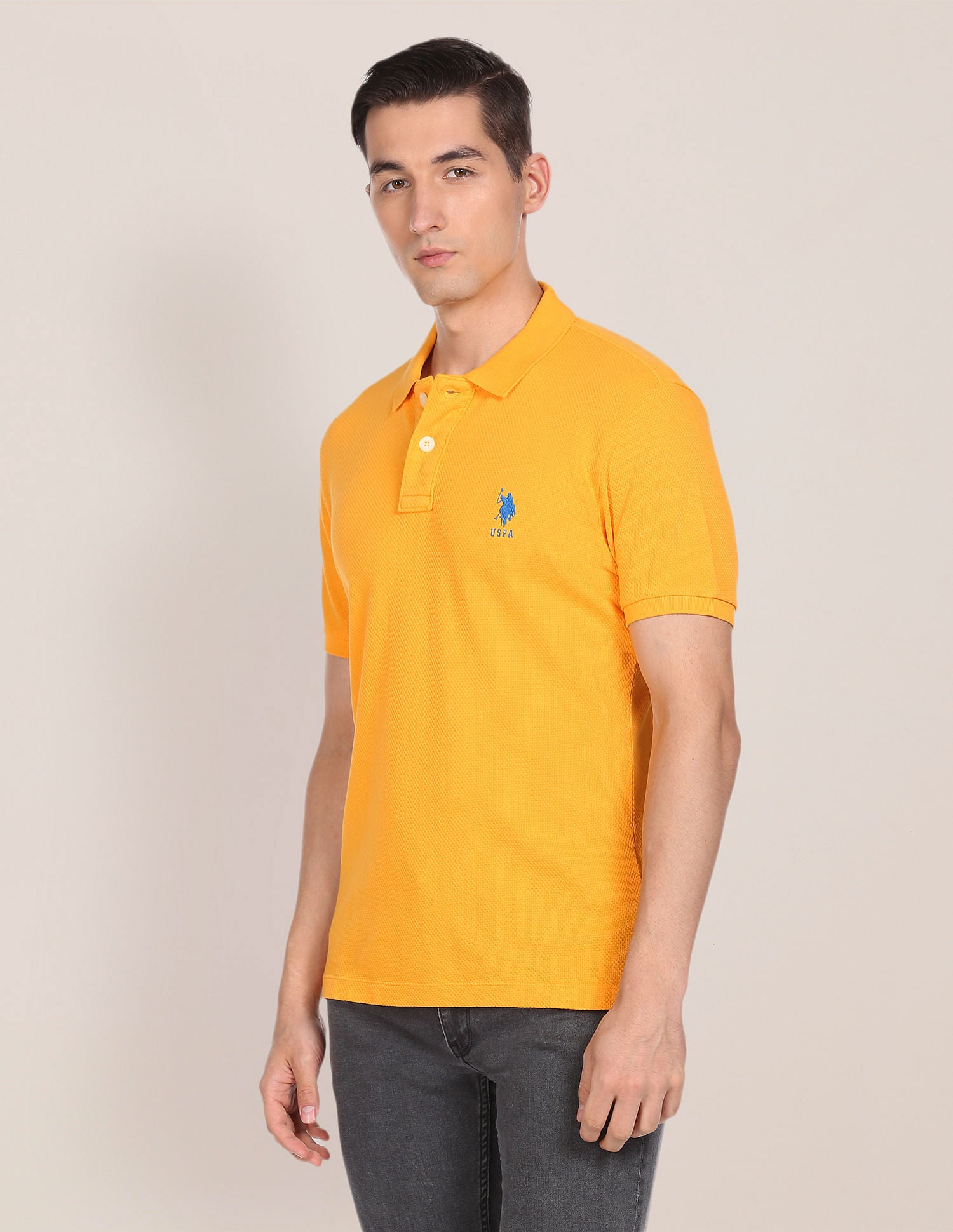Cotton Solid Polo Shirt Yellow - U.S. Polo Assn. India | Large