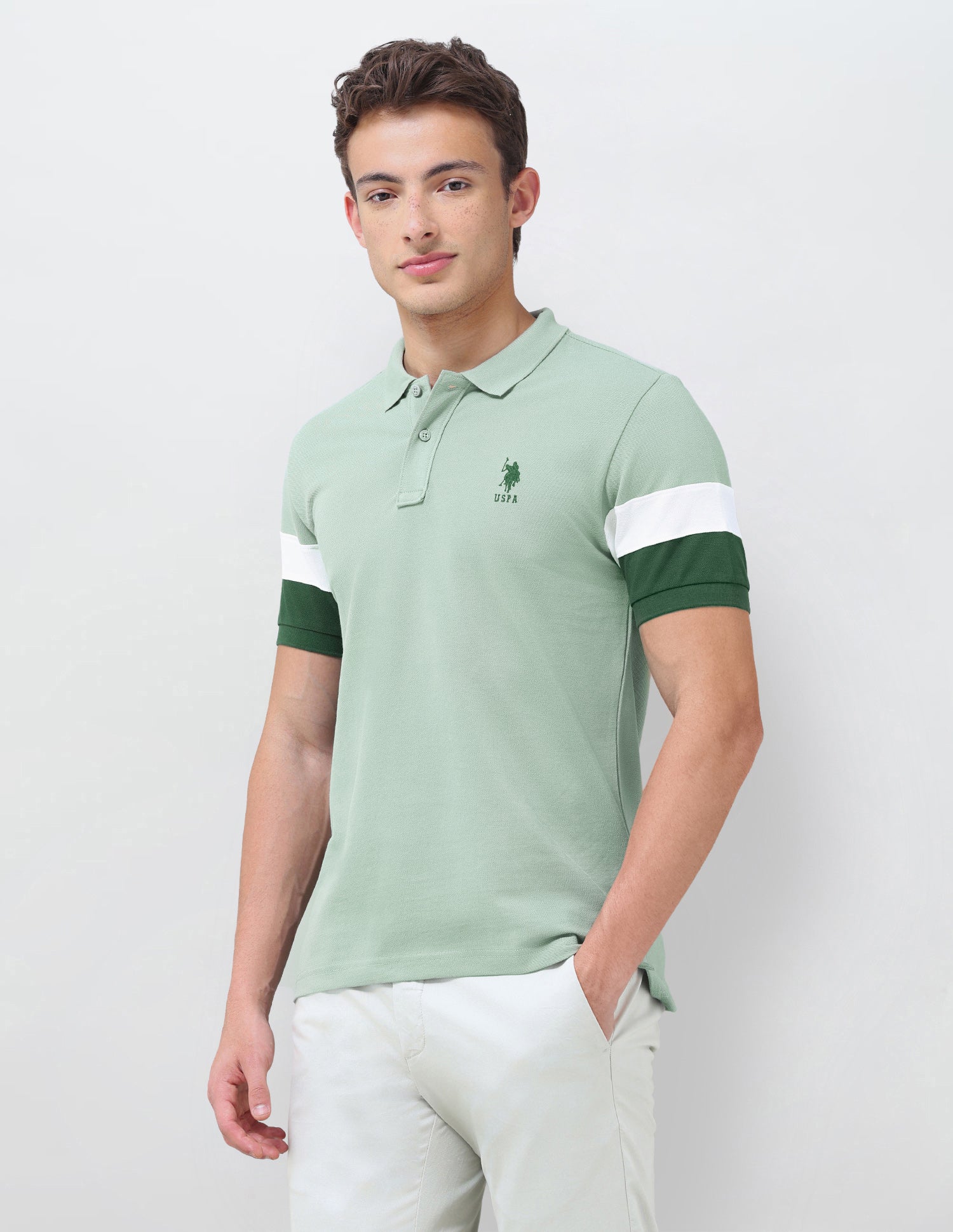 Solid Regular Fit Polo Shirt Light Green - U.S. Polo Assn. India | Large