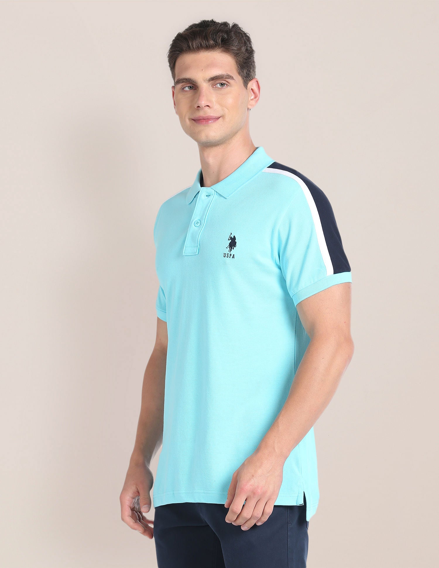 Colour Block Slim Fit Polo Shirt Turquoise - U.S. Polo Assn. India | Large