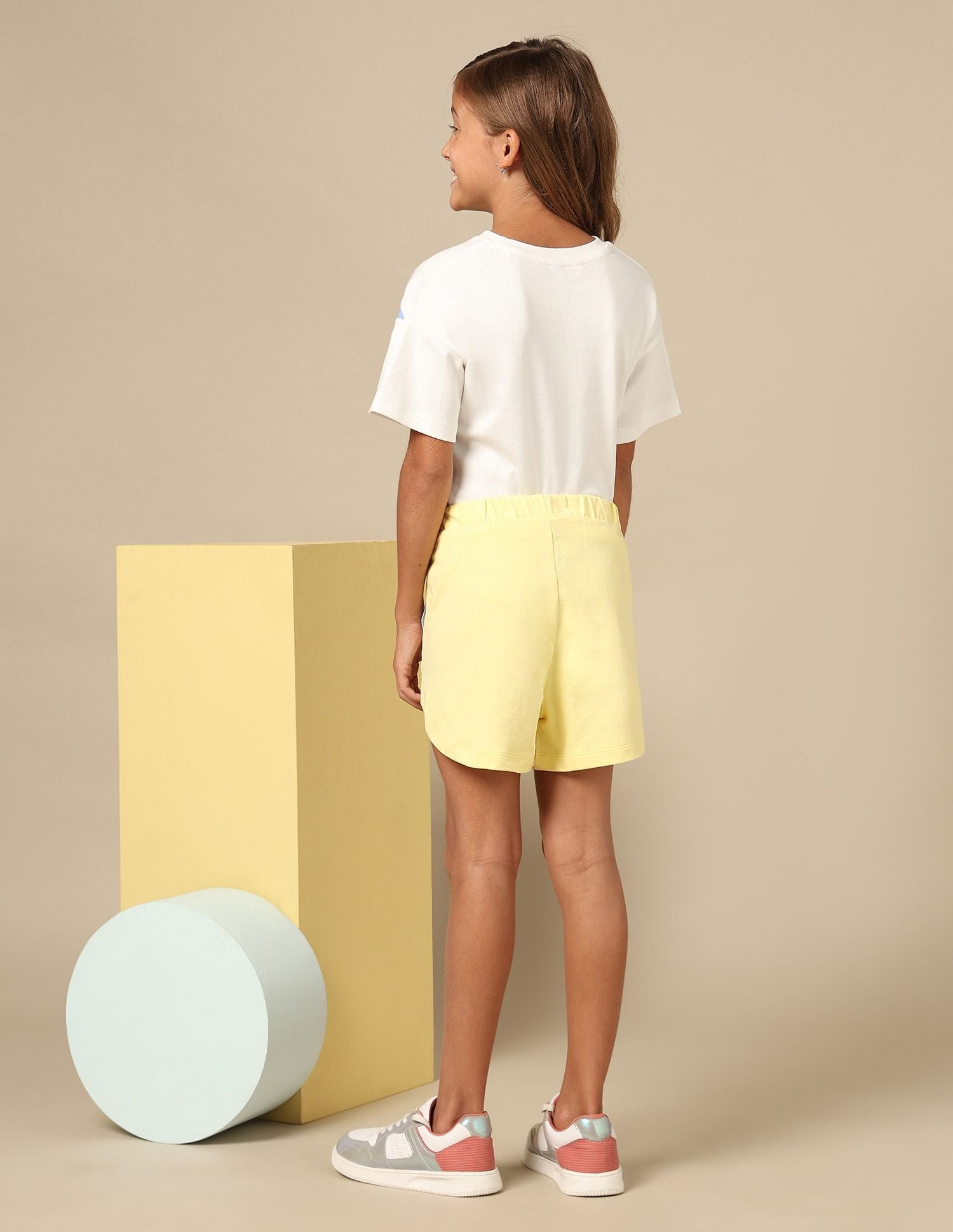 Girls Solid Regular Fit Shorts Light Yellow - U.S. POLO ASSN. | Large