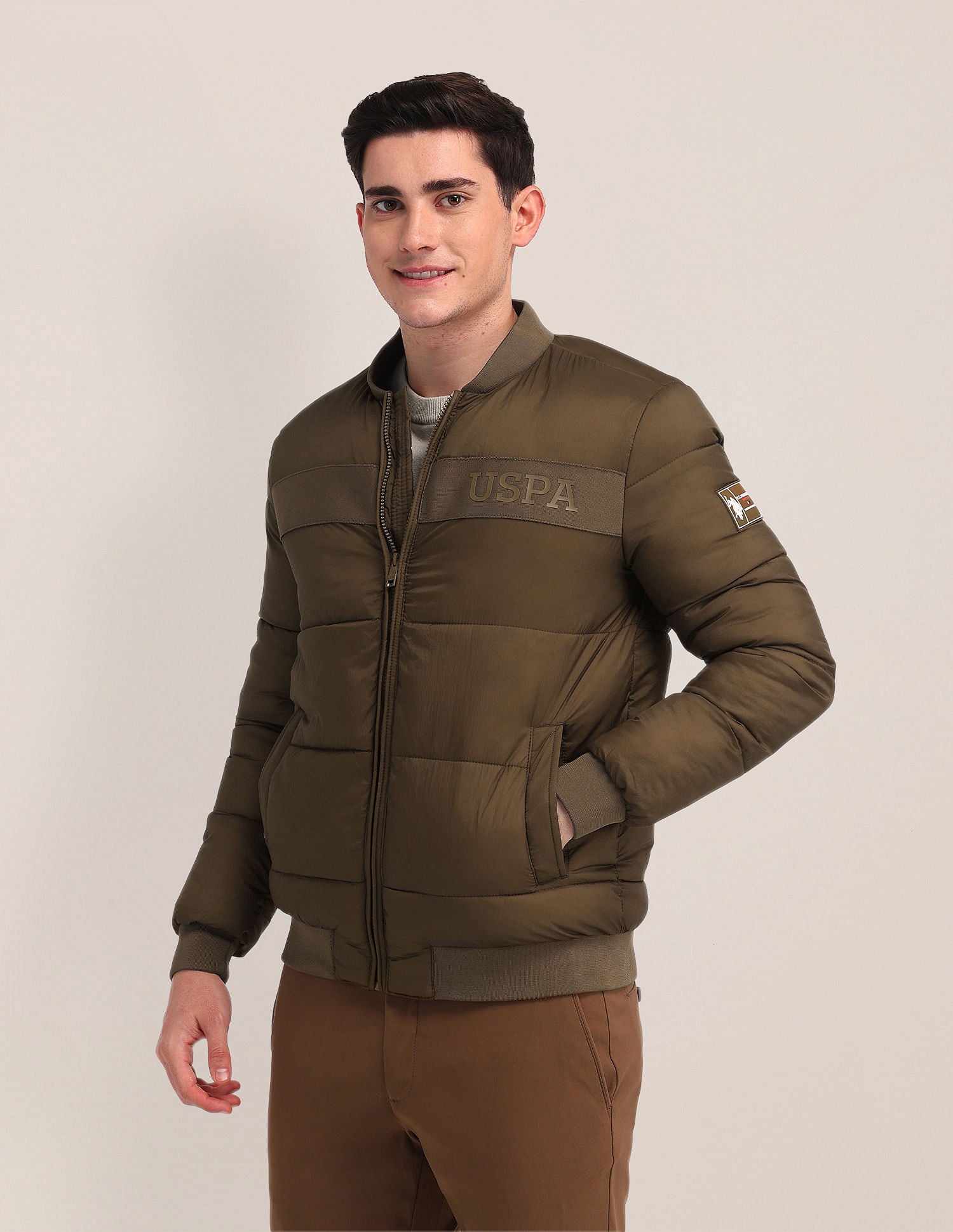 Regular Fit Solid Padded Jacket Brown - U.S. POLO ASSN. | Large