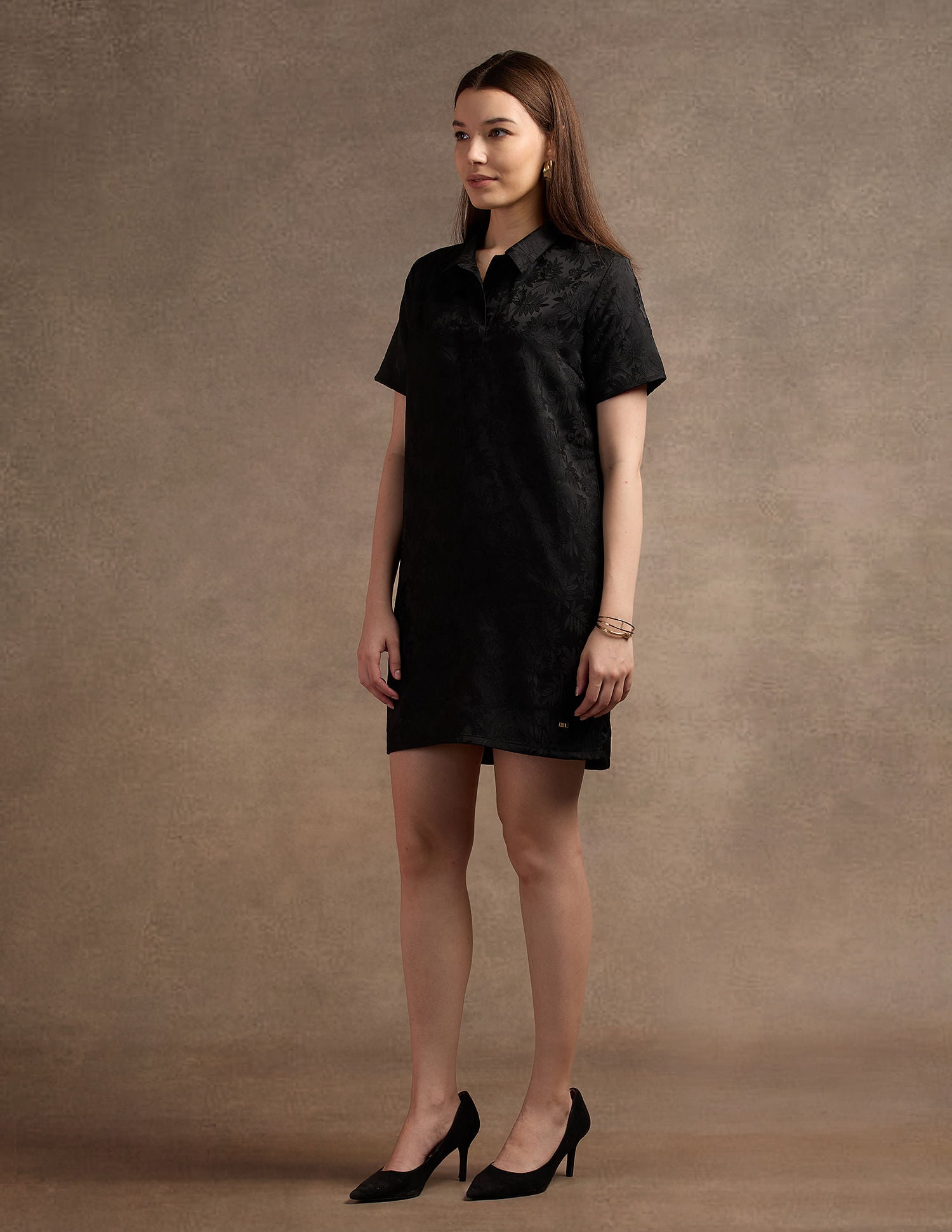 Polo Collar Jacquard Shift Dress Black - U.S. POLO ASSN. | Large