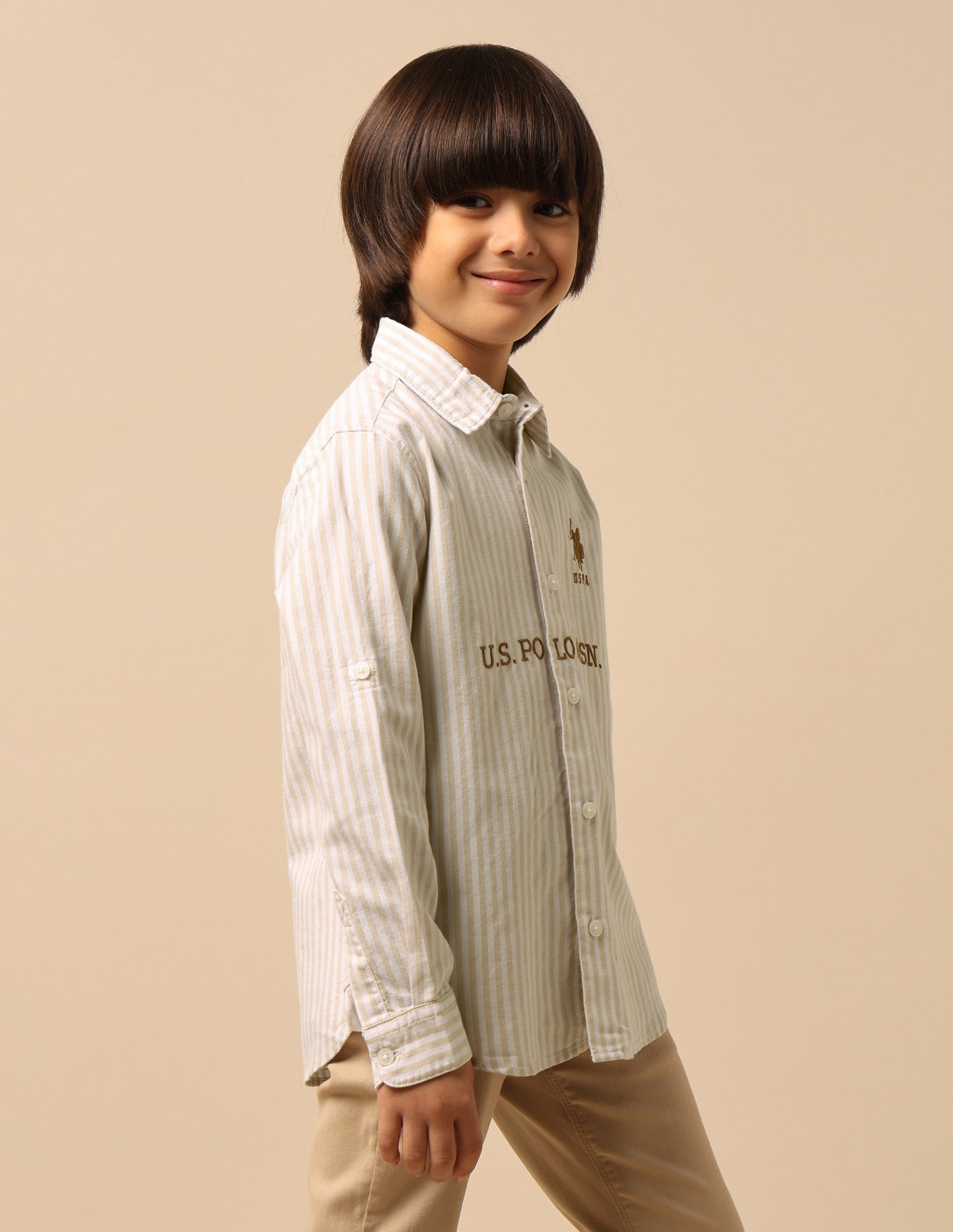 Boys Brand Embroidered Regular Fit Shirt Beige - U.S. POLO ASSN. | Large