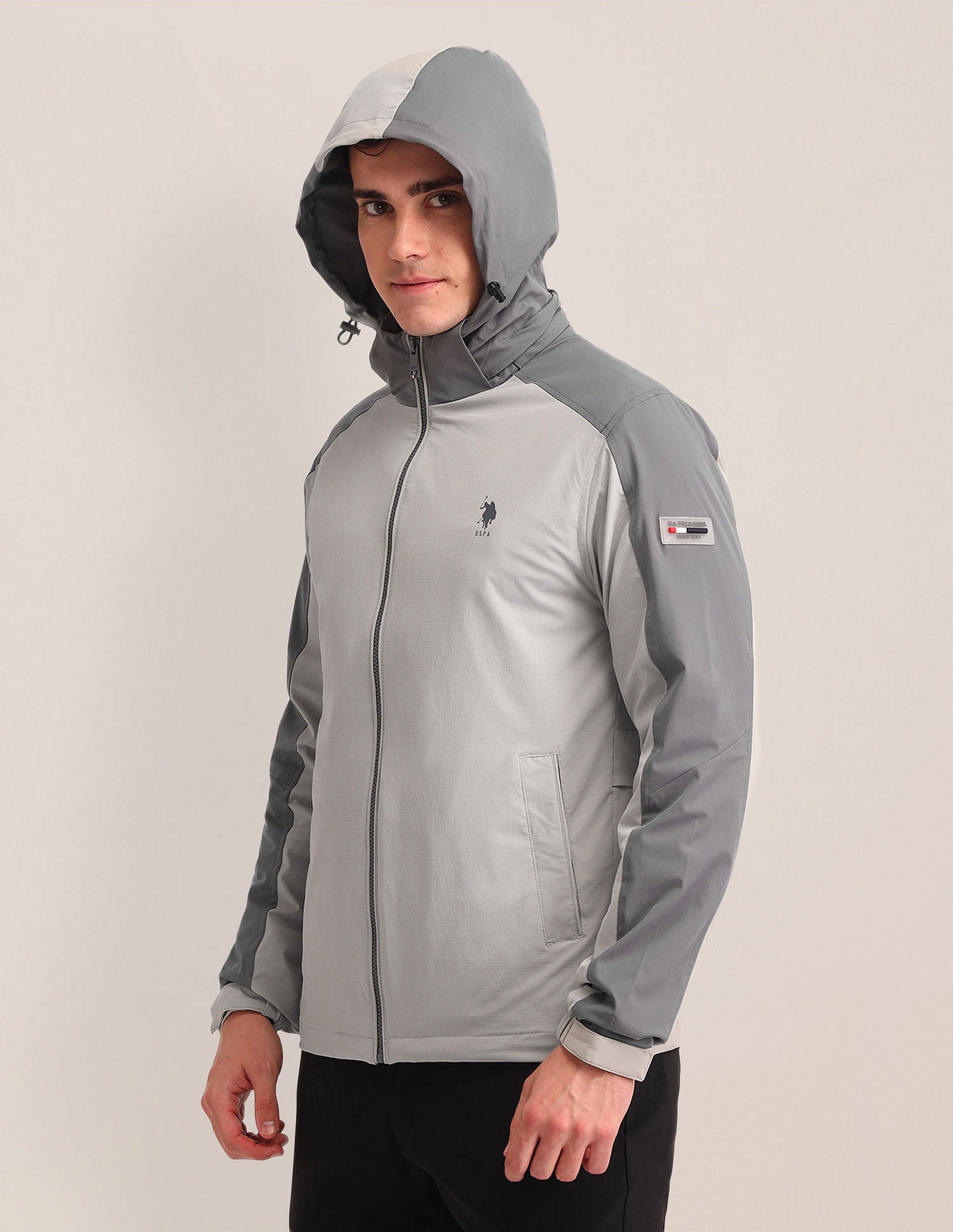 Regular Fit Solid Bomber Jacket Grey - U.S. Polo Assn. India | Large