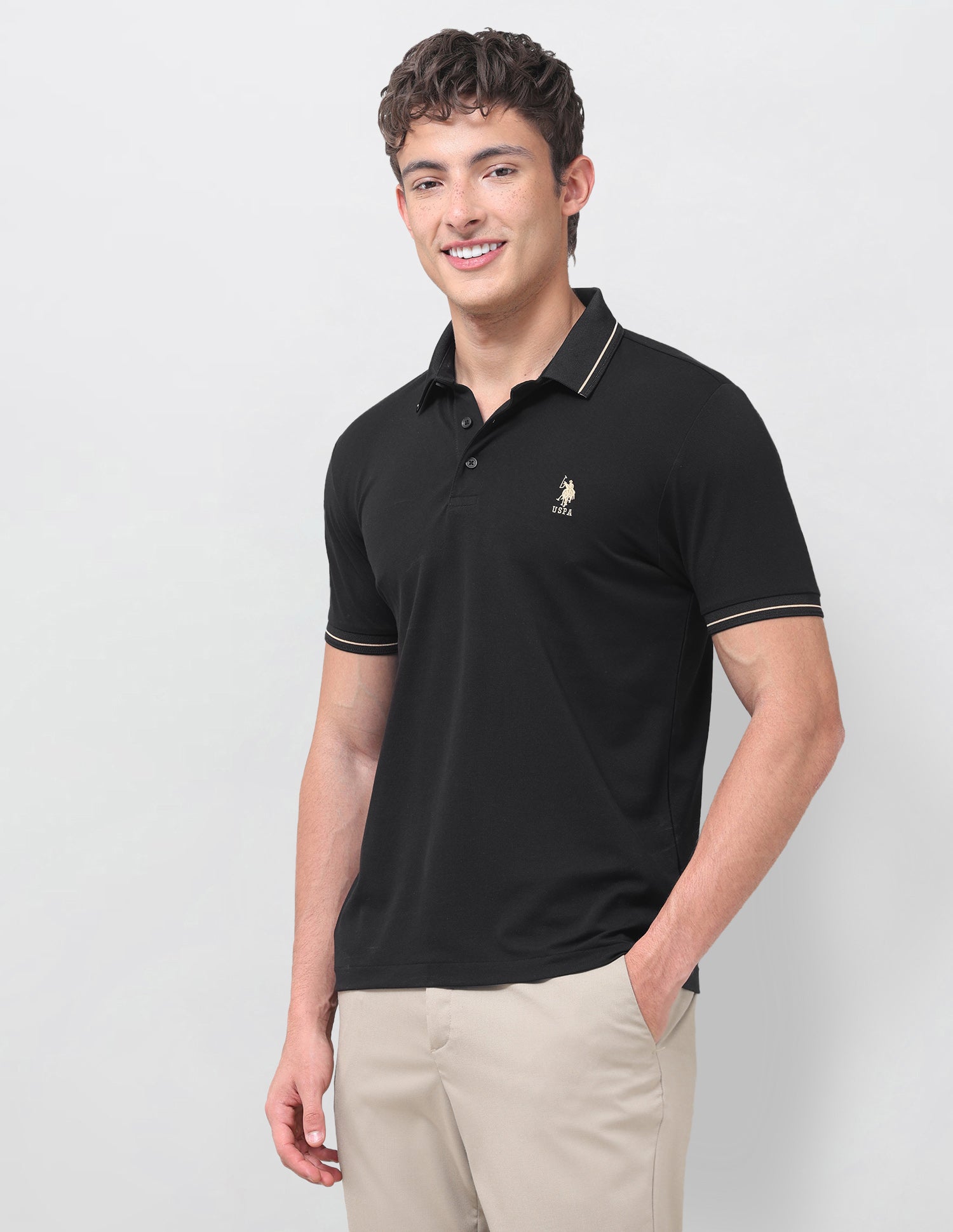 Solid Slim Fit Polo Shirt Black - U.S. Polo Assn. India | Large