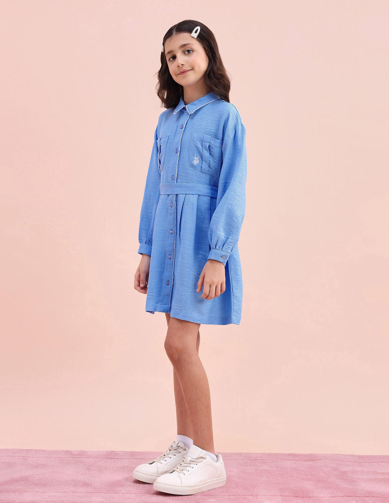 Girls Solid Shirt Dress Blue - U.S. POLO ASSN. | Large