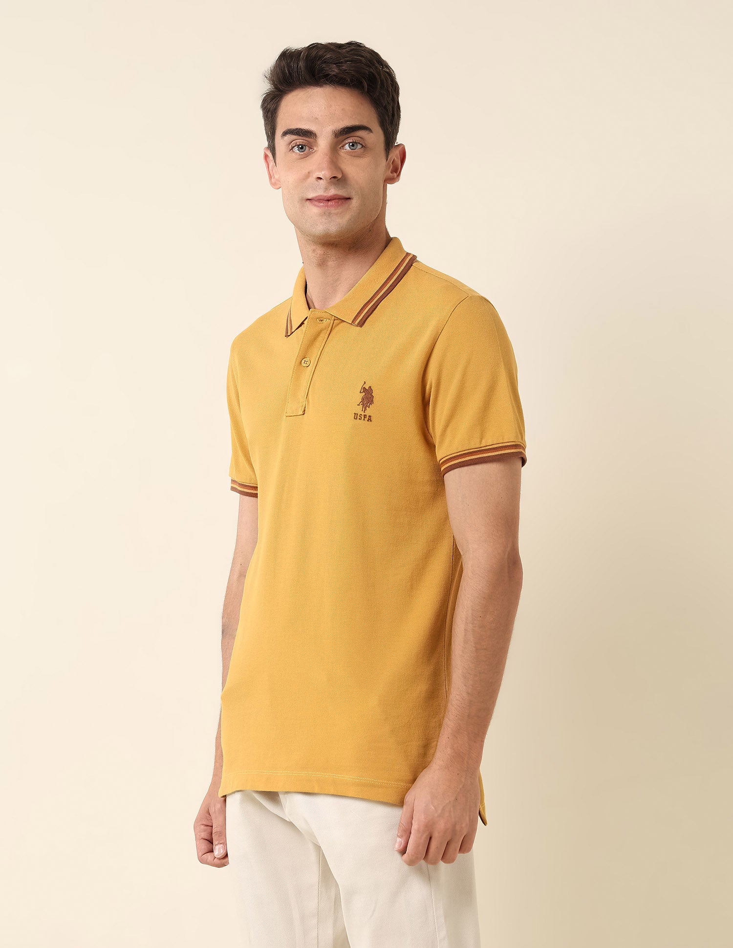 Pure Cotton Slim Fit Polo Shirt Mustard - U.S. Polo Assn. India | Large