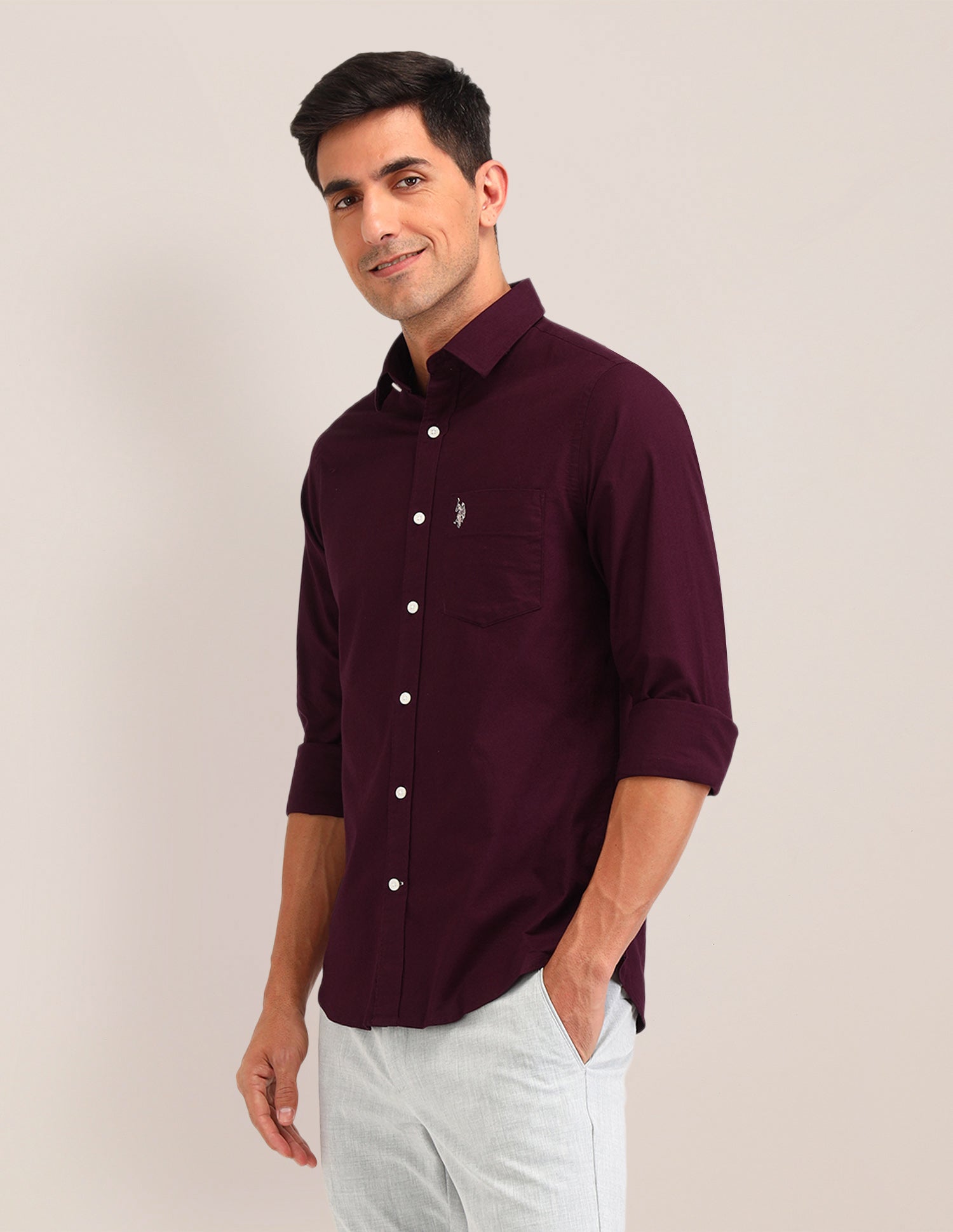 Solid Tailored Fit Shirt Maroon - U.S. POLO ASSN. | Large