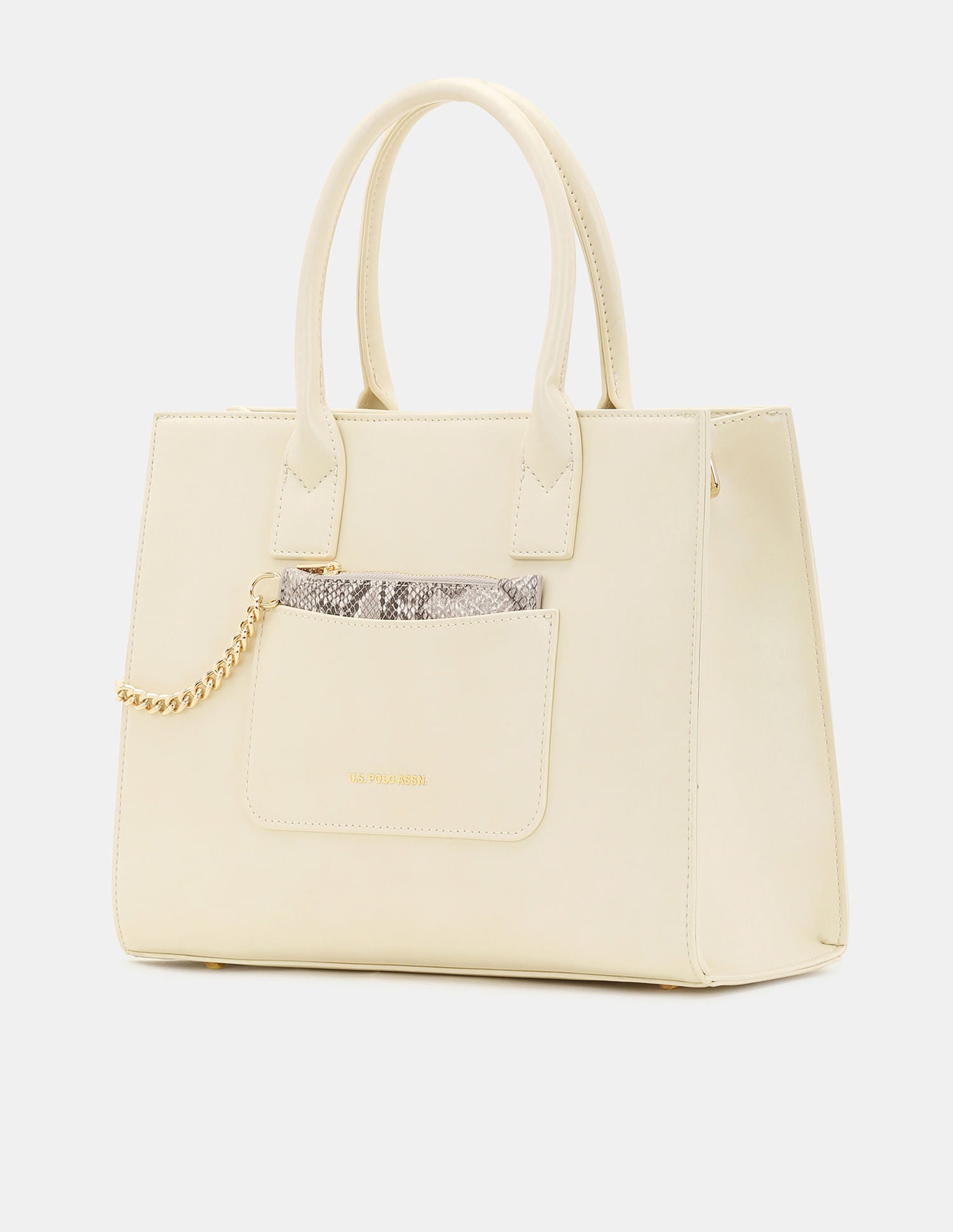 Women Bonnie Satchel Bag with Chain Card Holder Off White - U.S. POLO ASSN. | Large