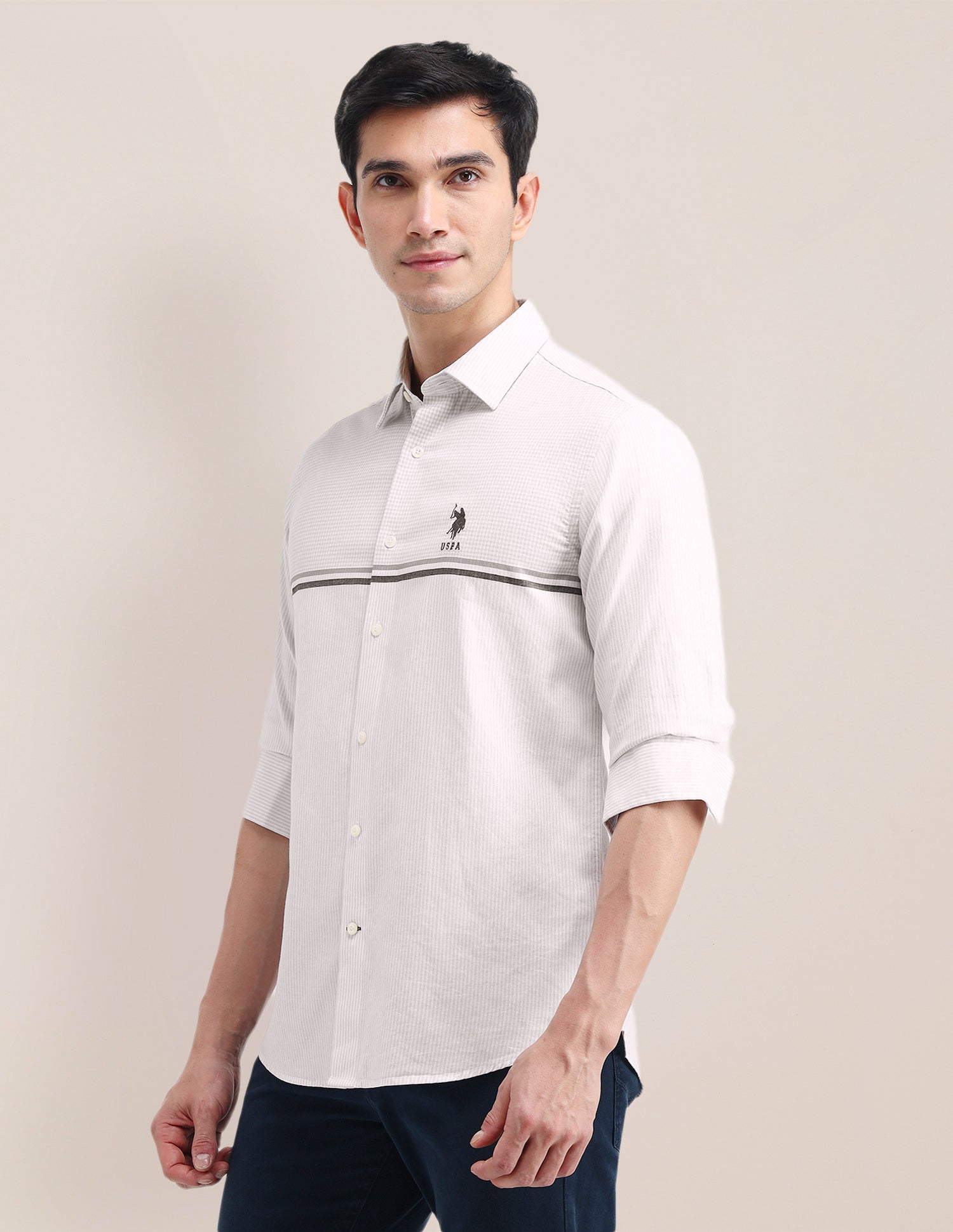 Vertical Striped Tailored Fit Shirt Grey - U.S. POLO ASSN. | Large