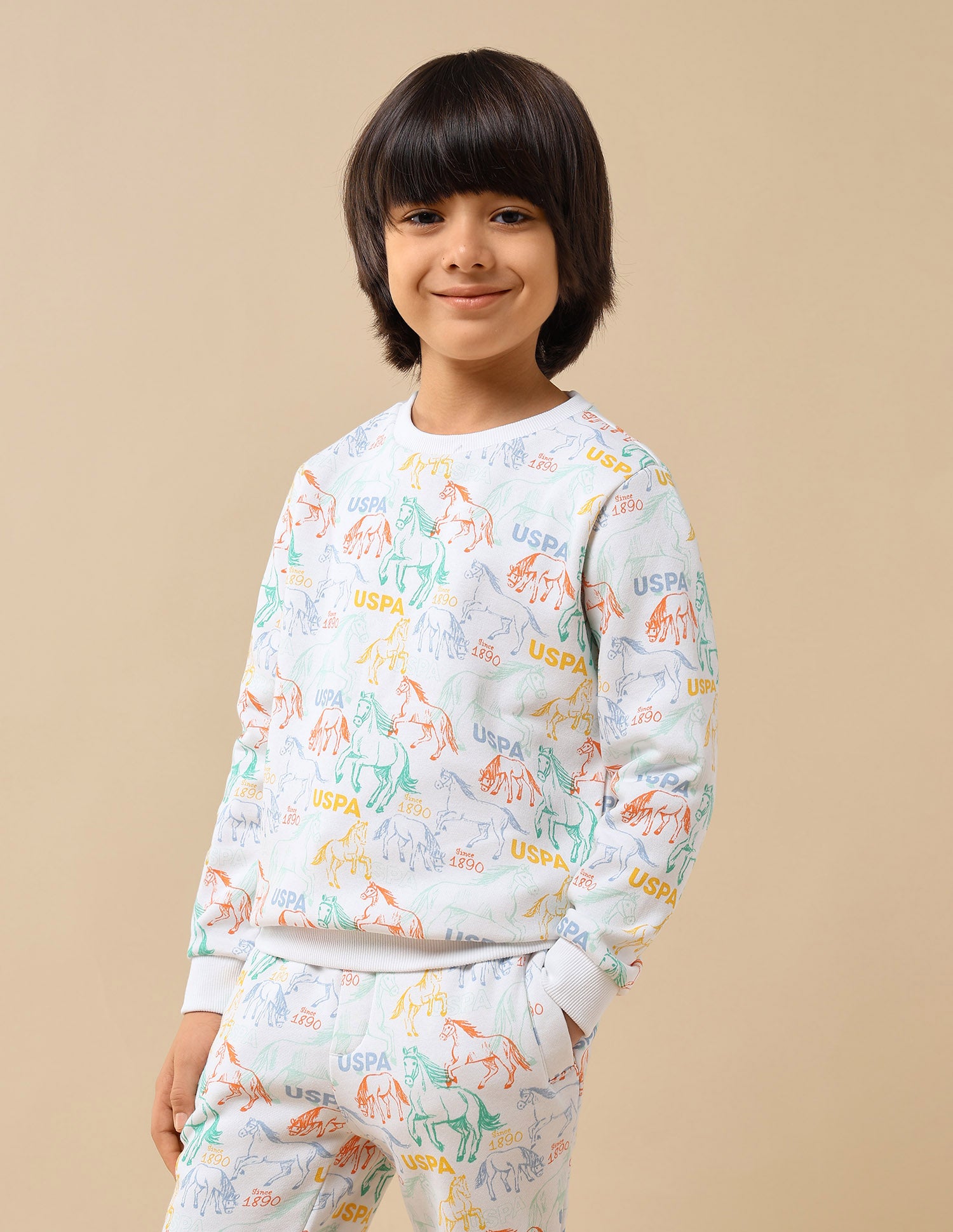 Boys Graphic Brand Printed Regular Fit Sweatshirt White - U.S. POLO ASSN. | Large