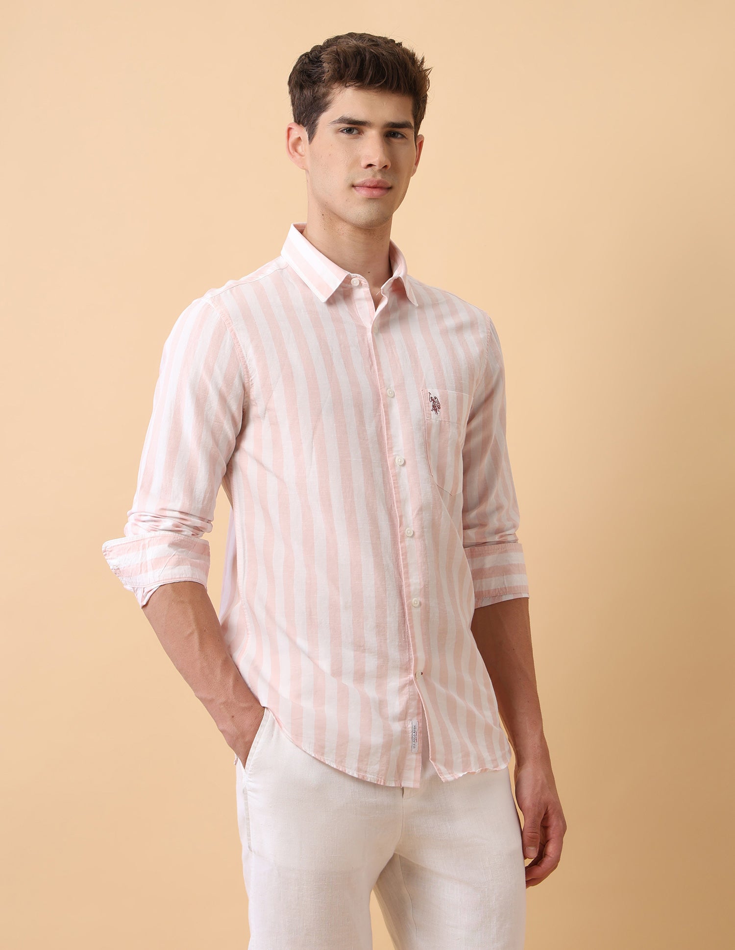 Pacho X Vertical Striped Regular Fit Shirt Pink - U.S. Polo Assn. India | Large