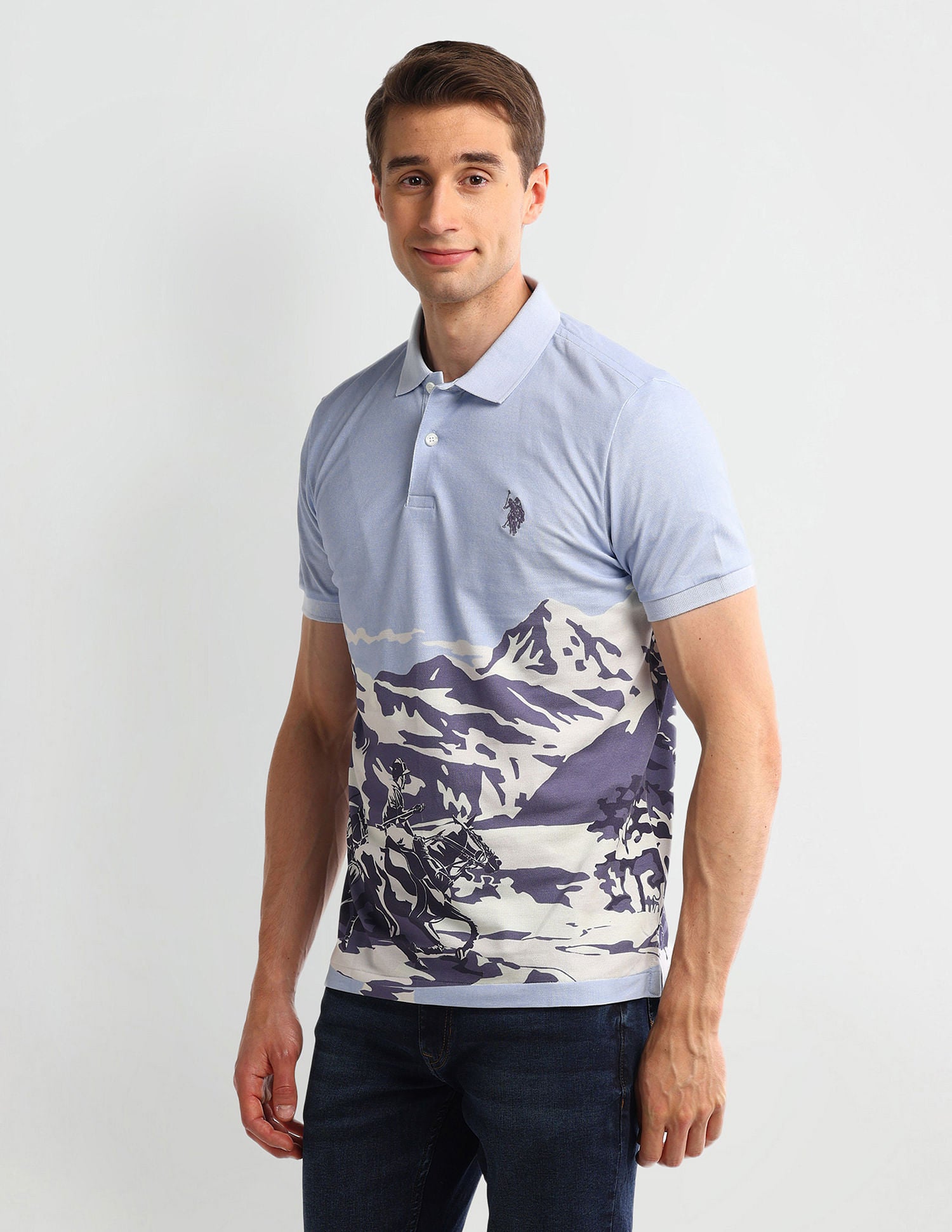 Muscle Fit Graphic Cotton Polo Shirt Blue - U.S. POLO ASSN. | Large